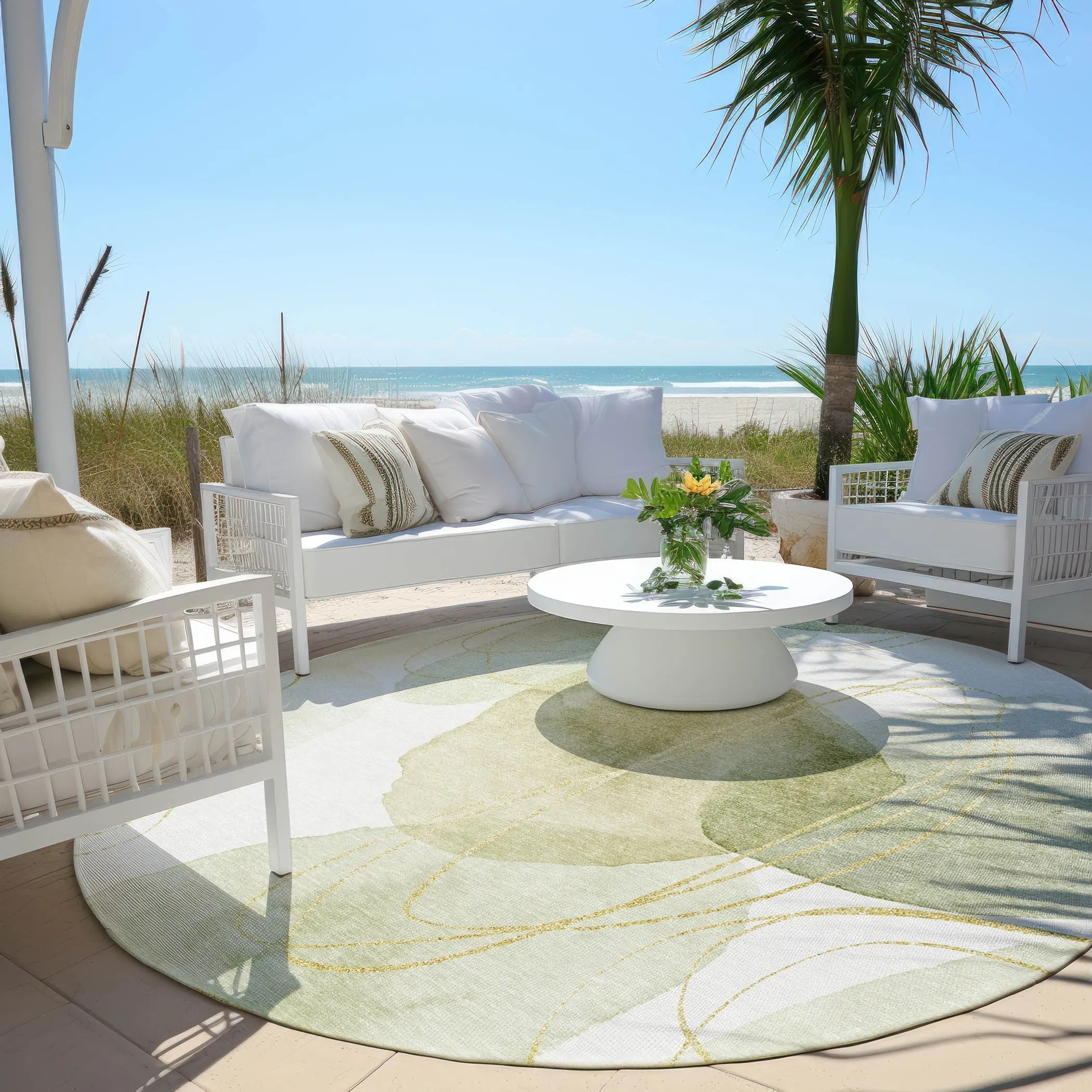 Machine Washable Indoor/ Outdoor Modern Circles Chantille Rug