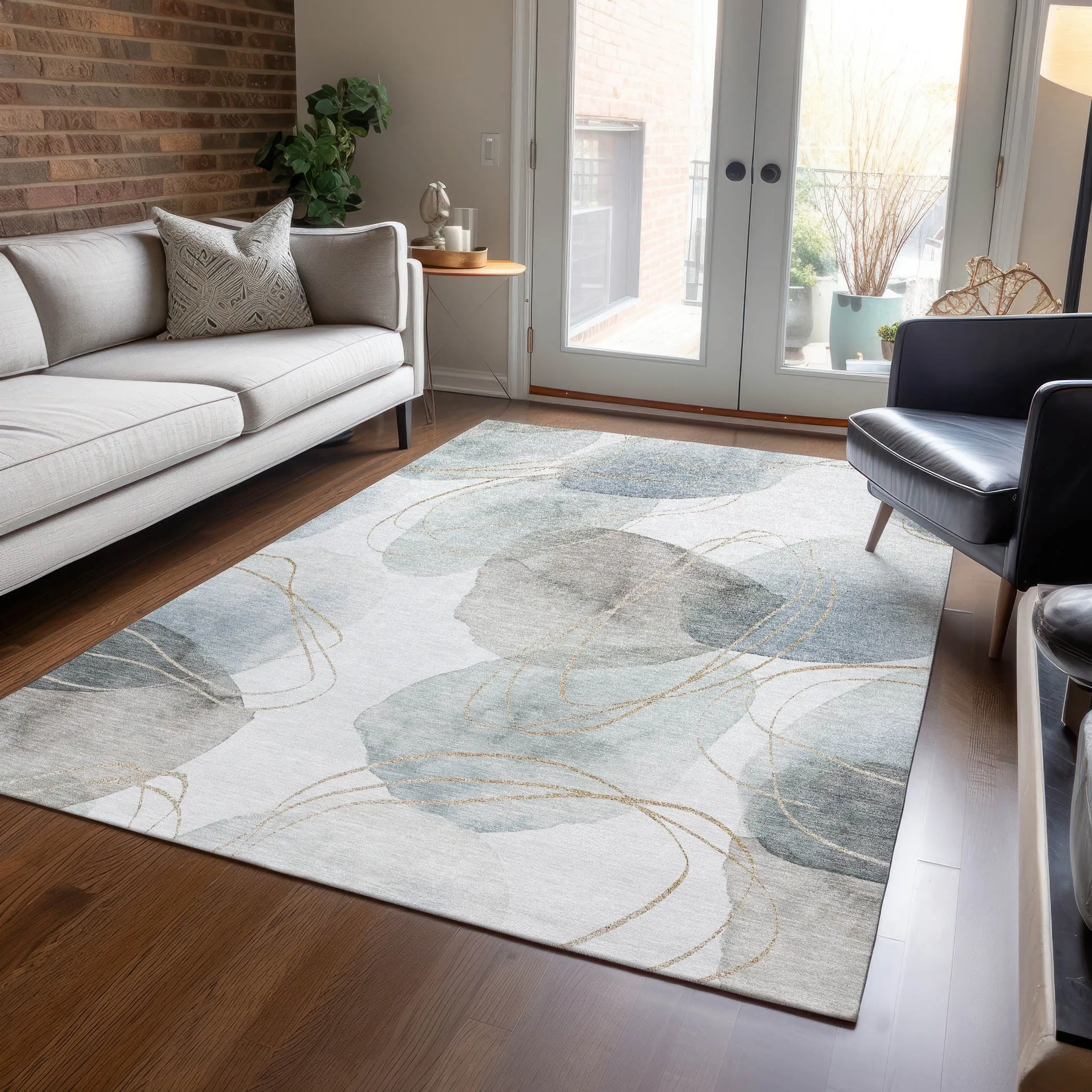 Machine Washable Indoor/ Outdoor Modern Circles Chantille Rug