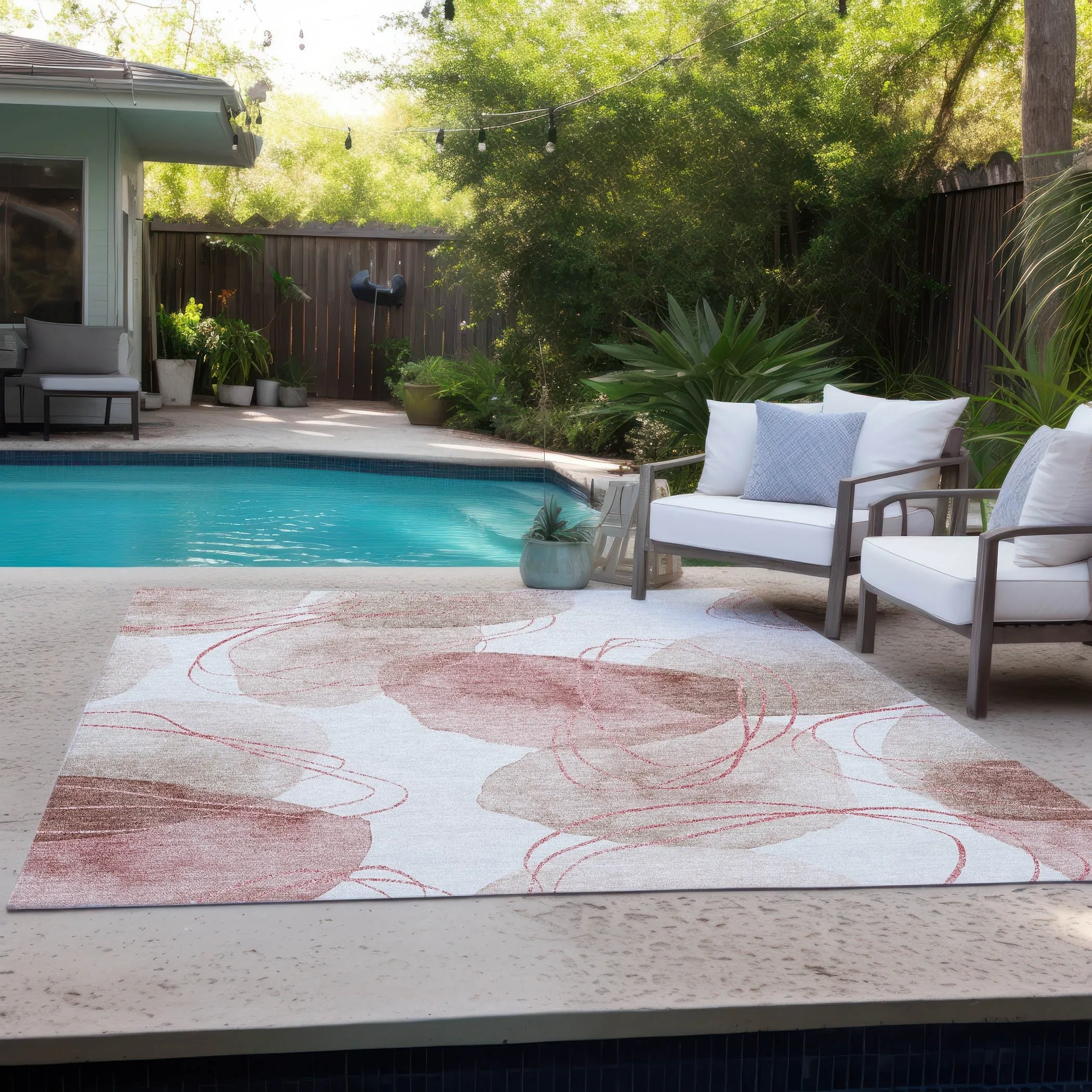 Machine Washable Indoor/ Outdoor Modern Circles Chantille Rug