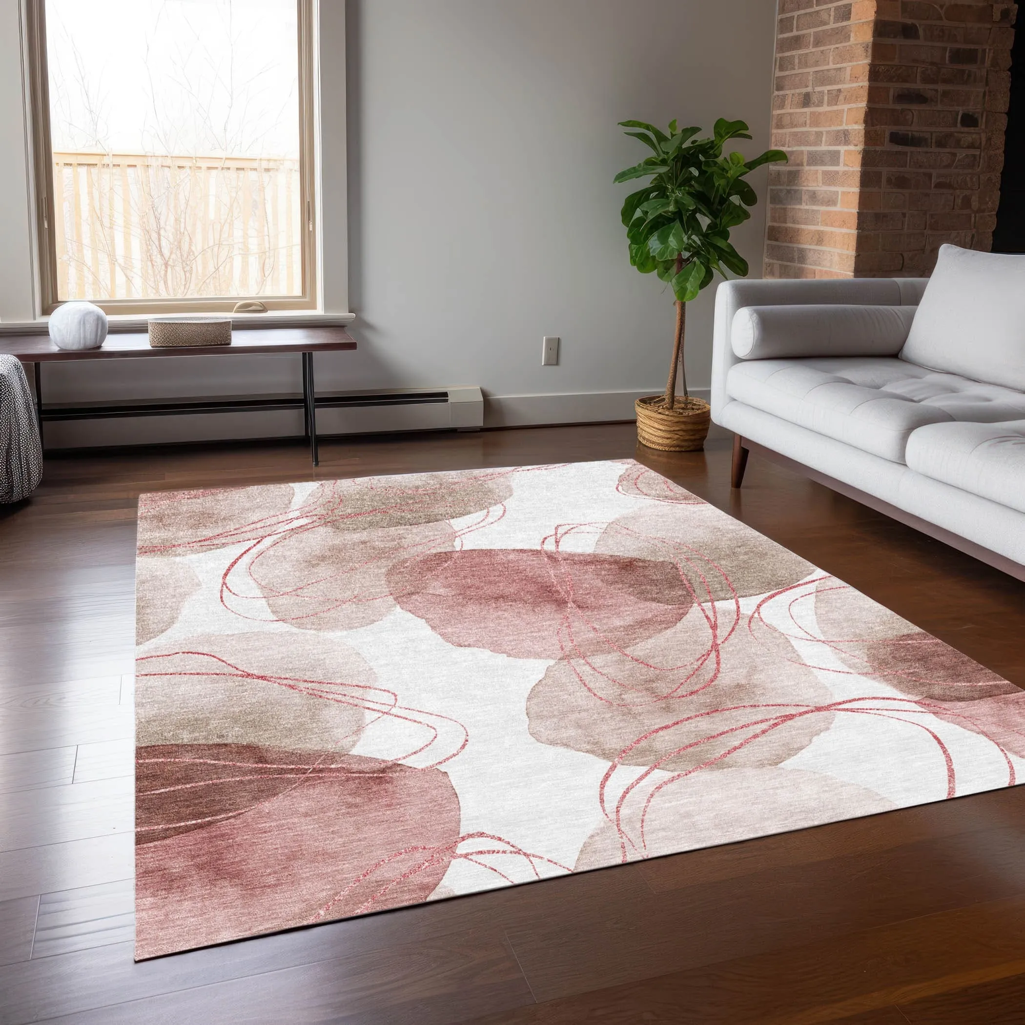 Machine Washable Indoor/ Outdoor Modern Circles Chantille Rug