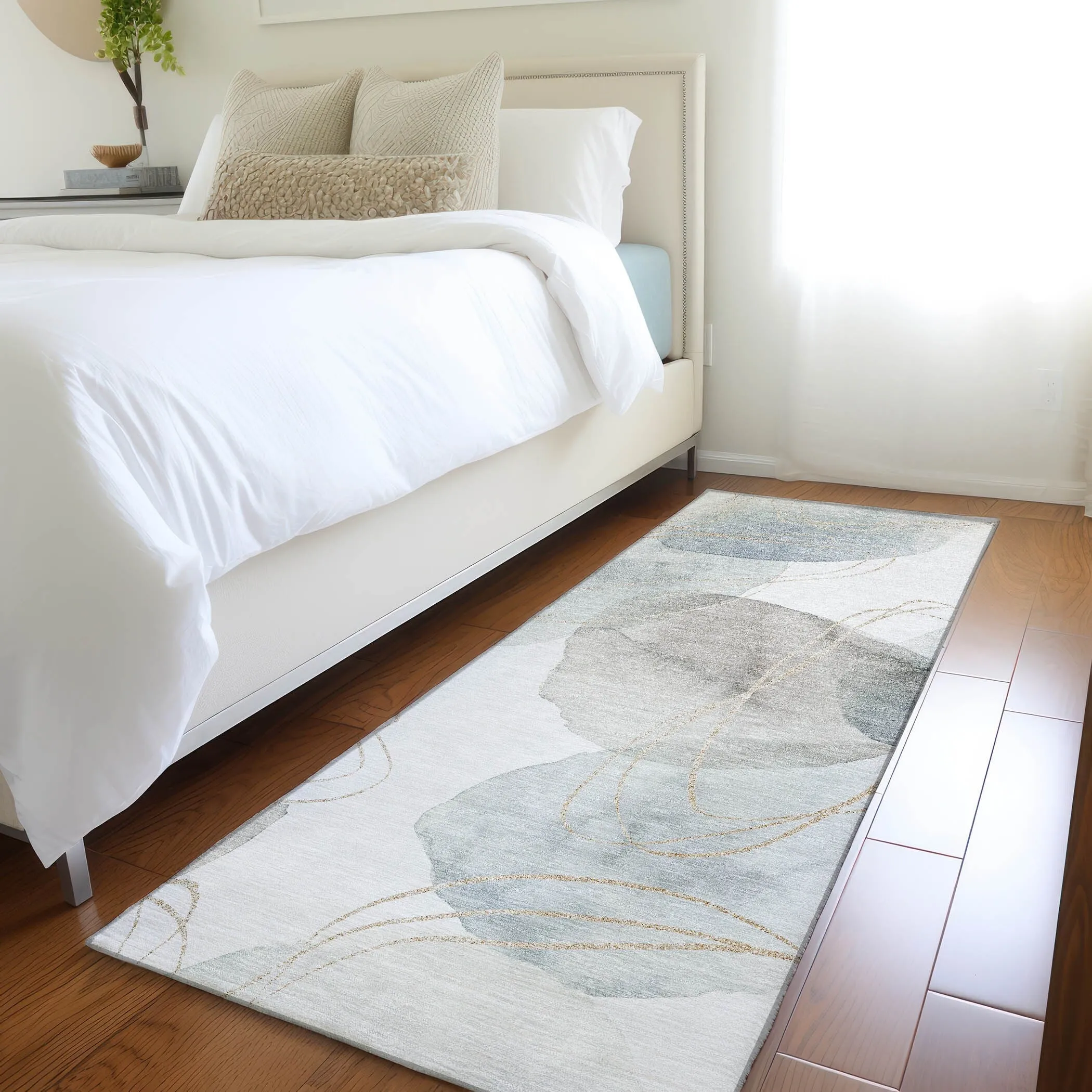 Machine Washable Indoor/ Outdoor Modern Circles Chantille Rug