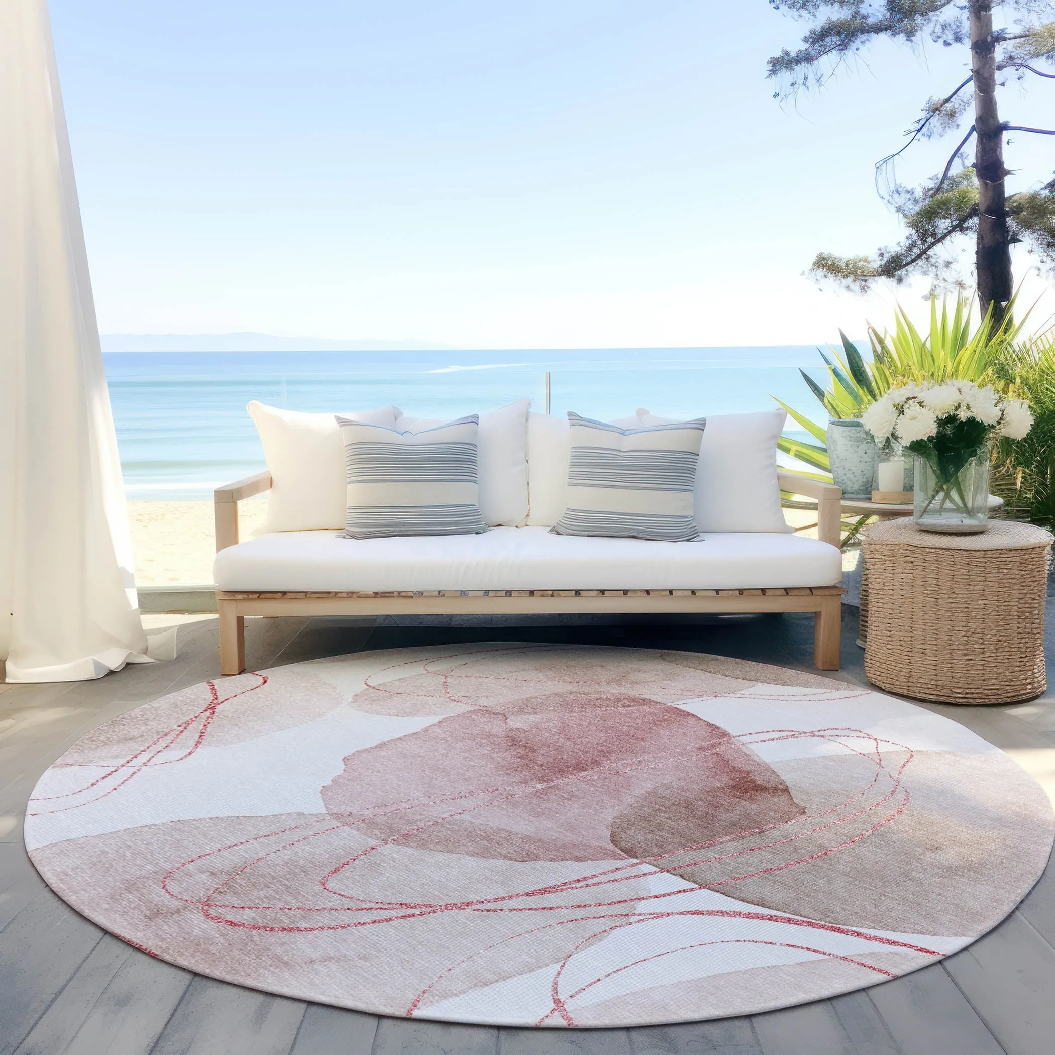Machine Washable Indoor/ Outdoor Modern Circles Chantille Rug