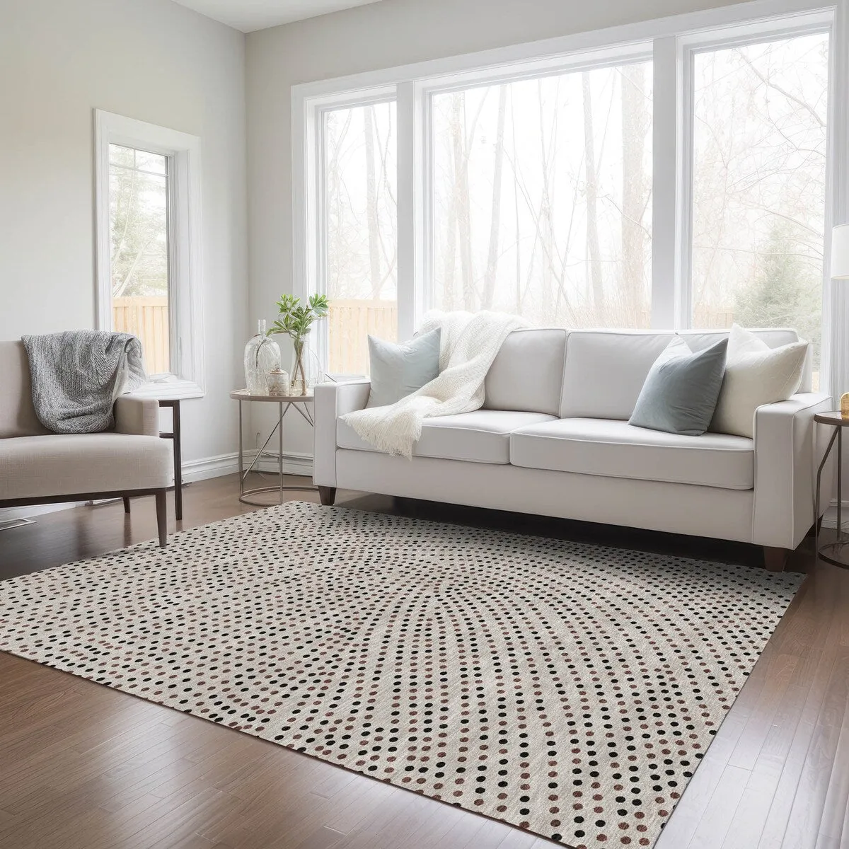 Machine Washable Indoor/ Outdoor Modern Dotty Chantille Rug