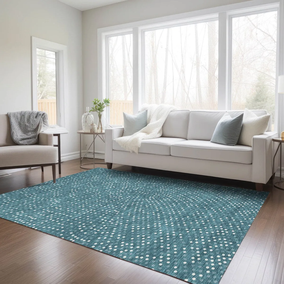 Machine Washable Indoor/ Outdoor Modern Dotty Chantille Rug