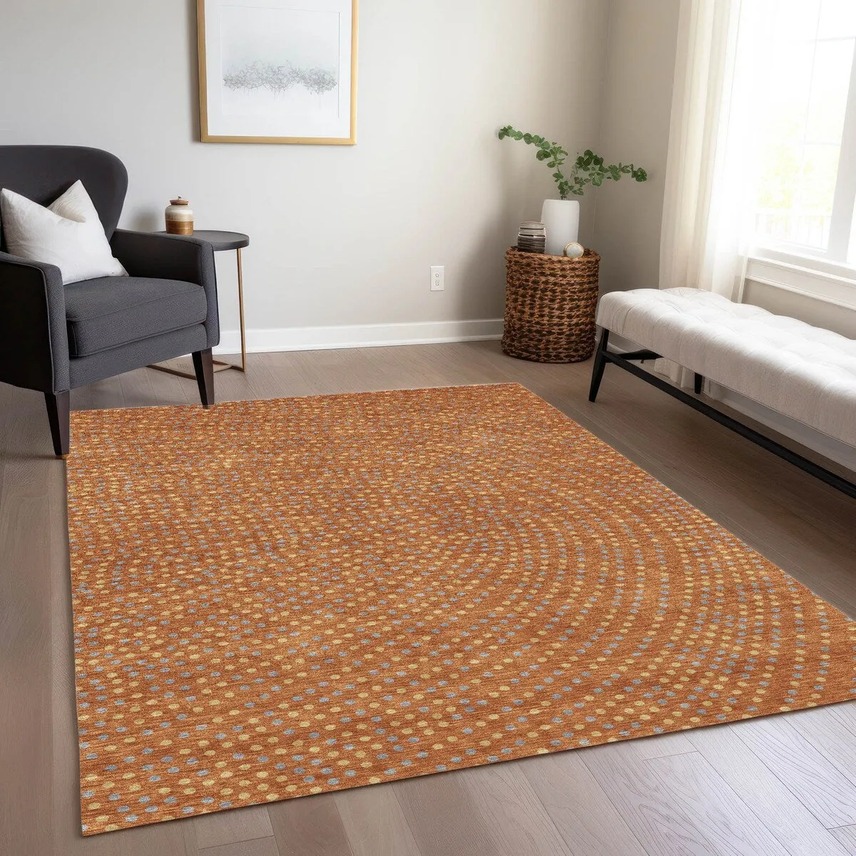 Machine Washable Indoor/ Outdoor Modern Dotty Chantille Rug