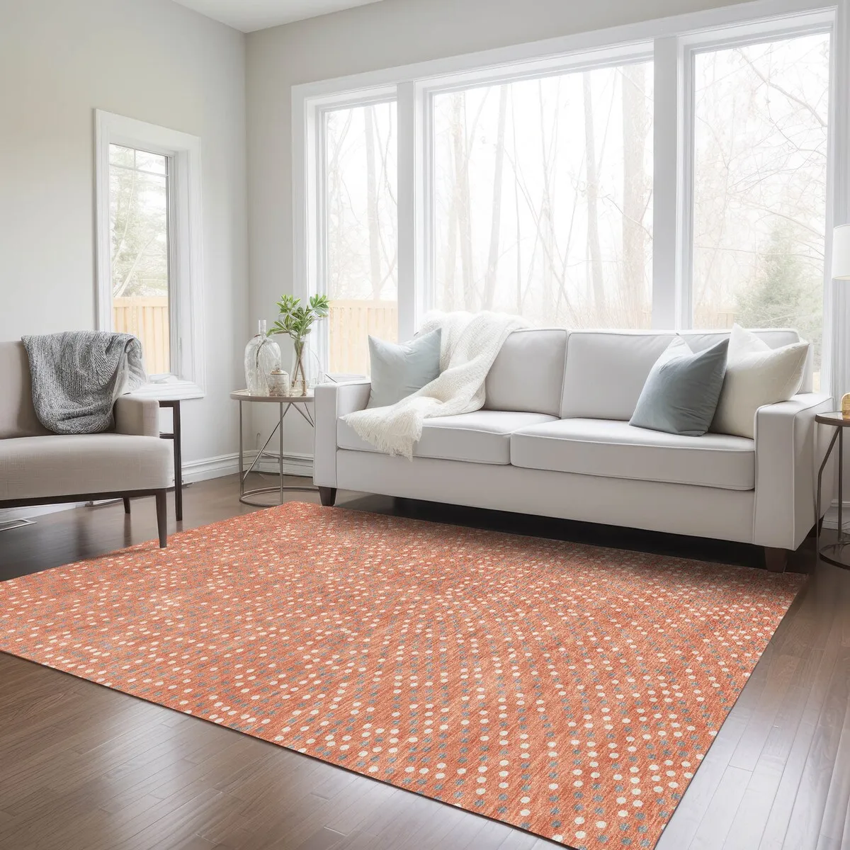 Machine Washable Indoor/ Outdoor Modern Dotty Chantille Rug