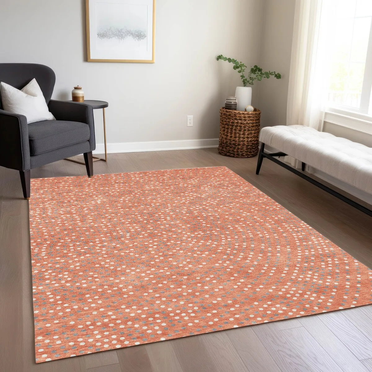 Machine Washable Indoor/ Outdoor Modern Dotty Chantille Rug
