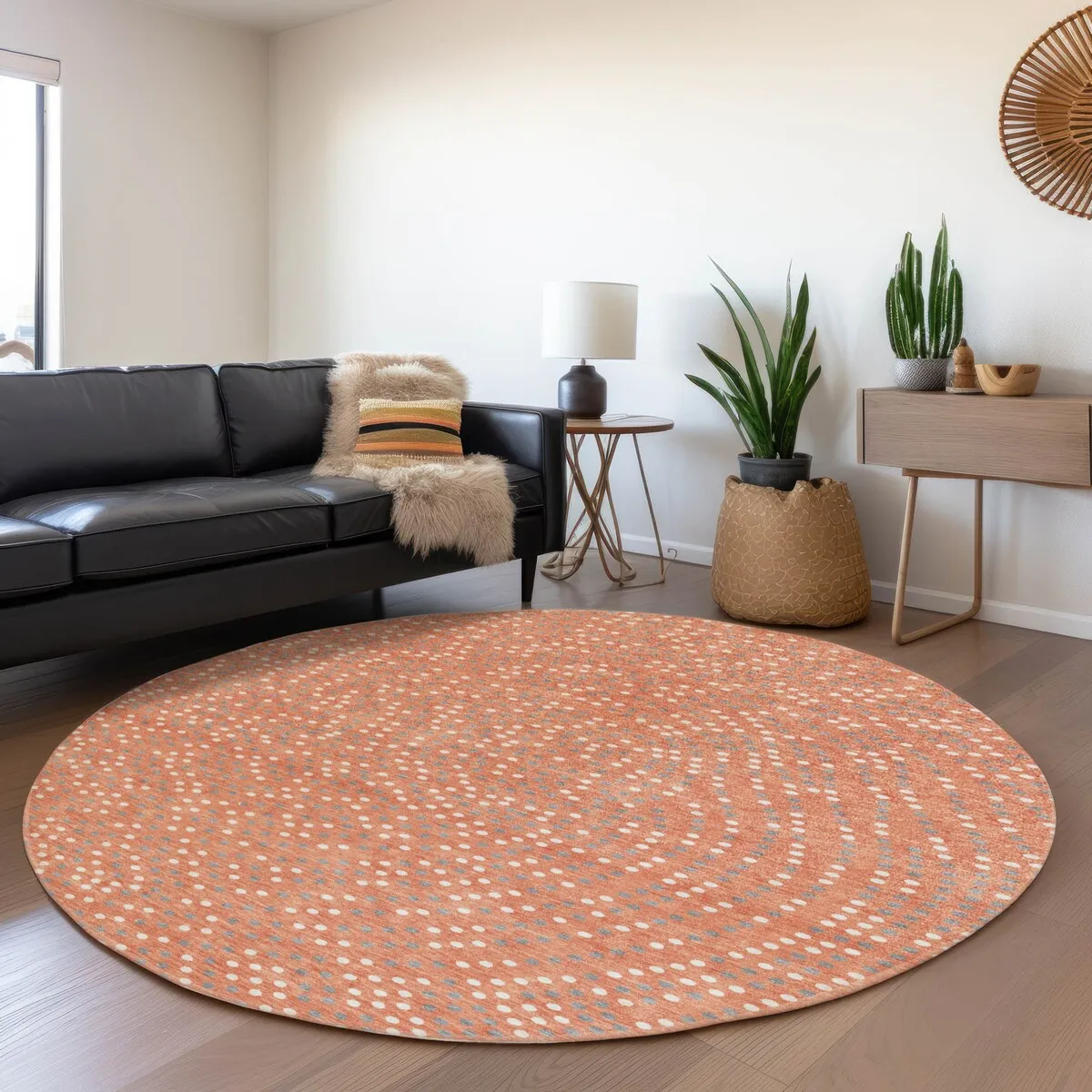 Machine Washable Indoor/ Outdoor Modern Dotty Chantille Rug