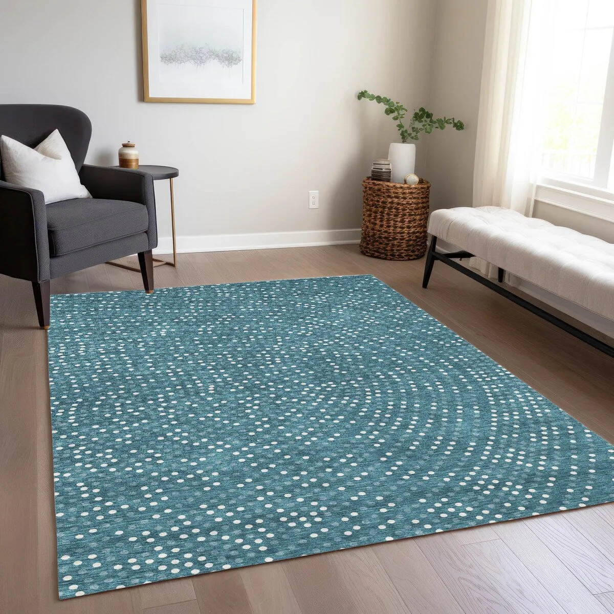 Machine Washable Indoor/ Outdoor Modern Dotty Chantille Rug
