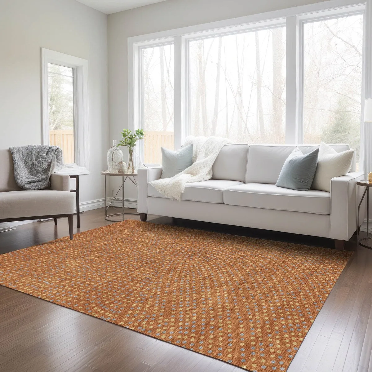 Machine Washable Indoor/ Outdoor Modern Dotty Chantille Rug