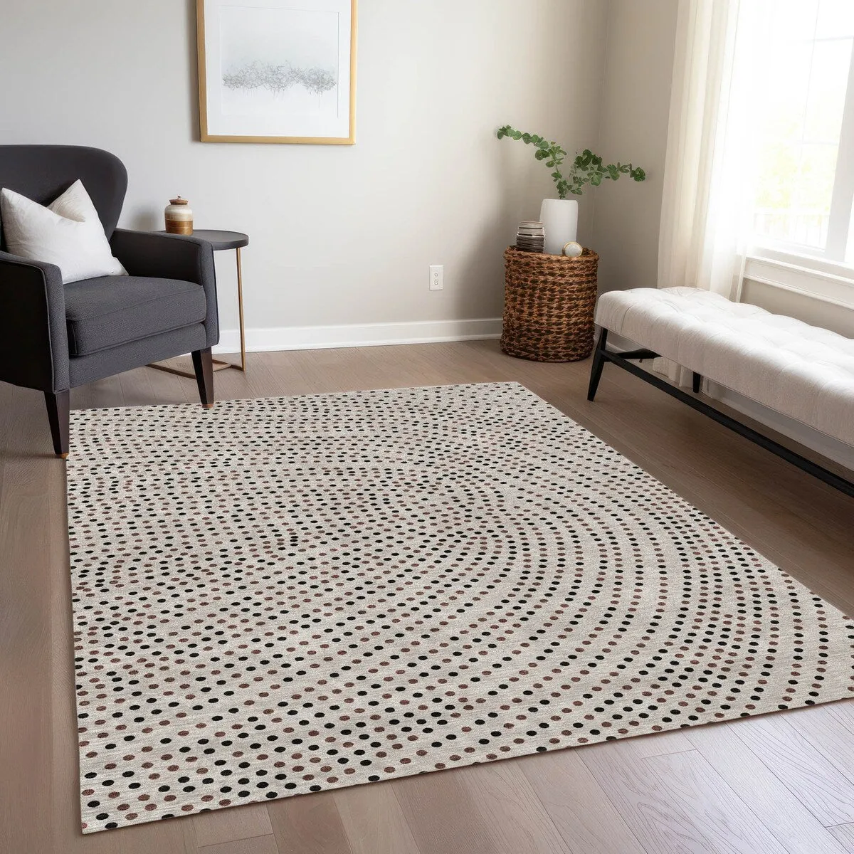 Machine Washable Indoor/ Outdoor Modern Dotty Chantille Rug
