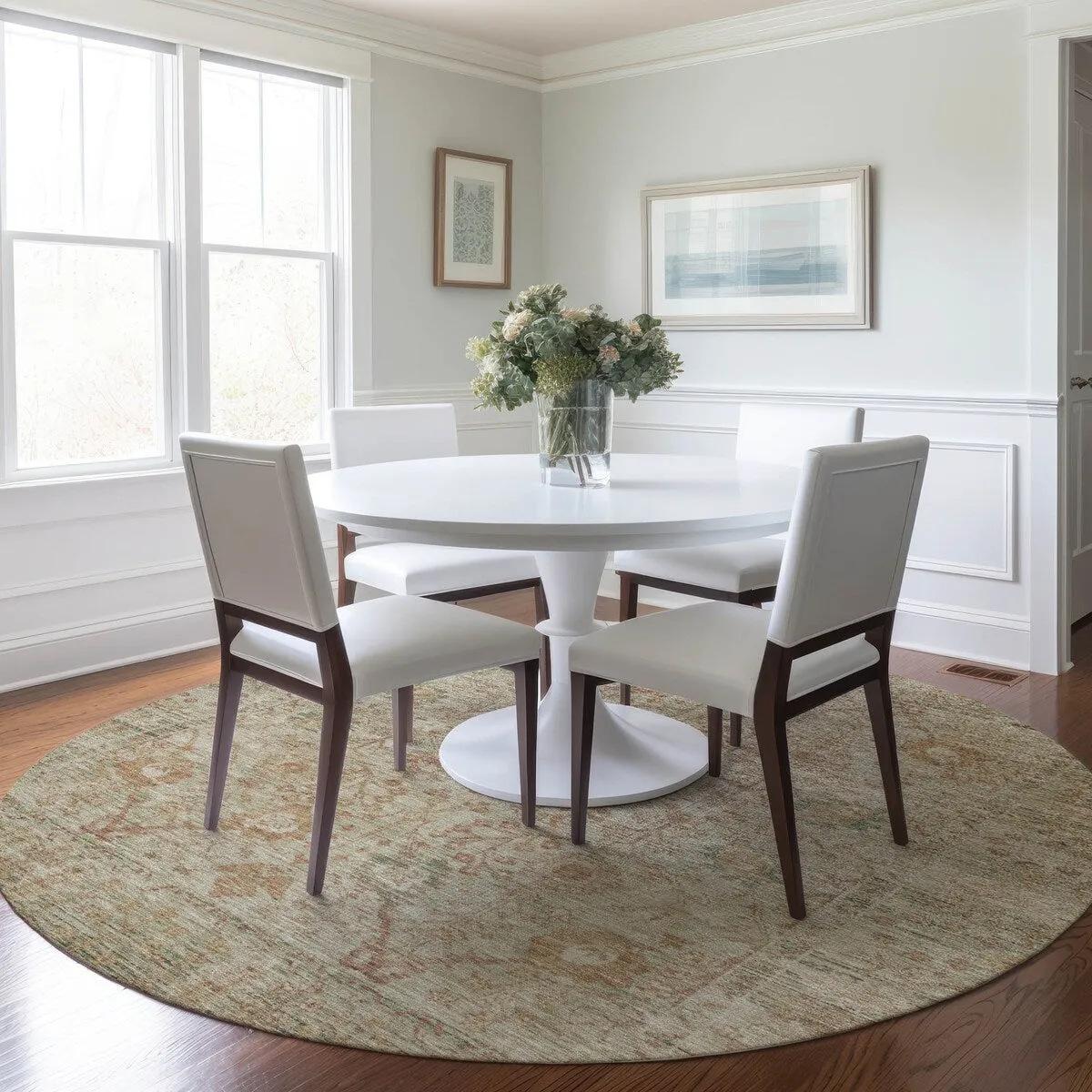 Machine Washable Indoor/ Outdoor Vintage Traditional Chantille Rug