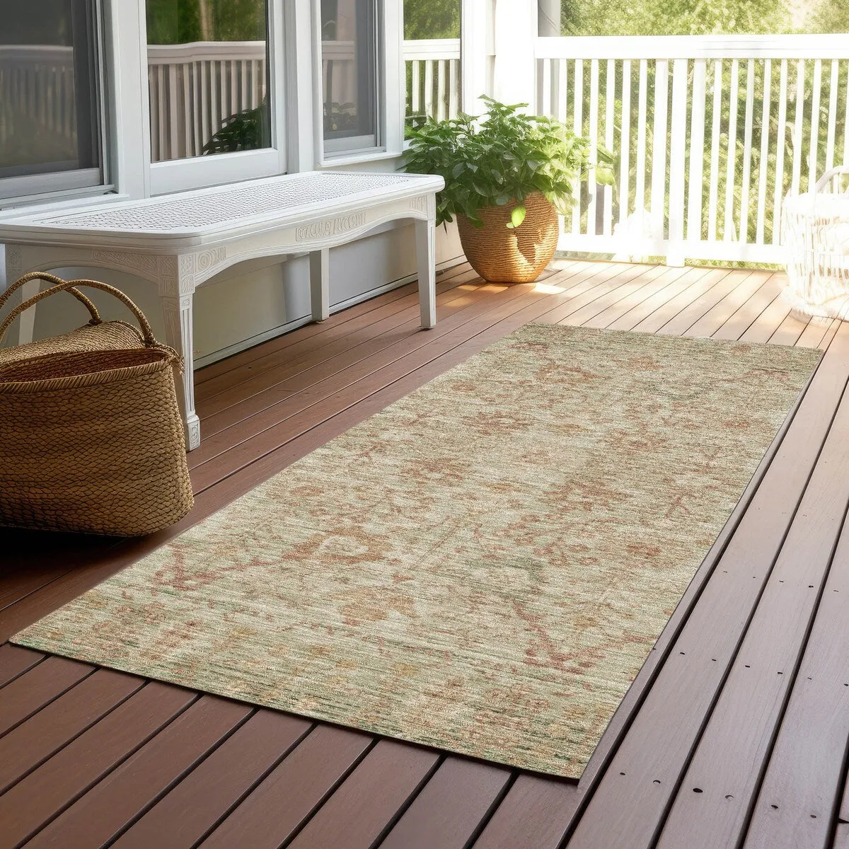Machine Washable Indoor/ Outdoor Vintage Traditional Chantille Rug