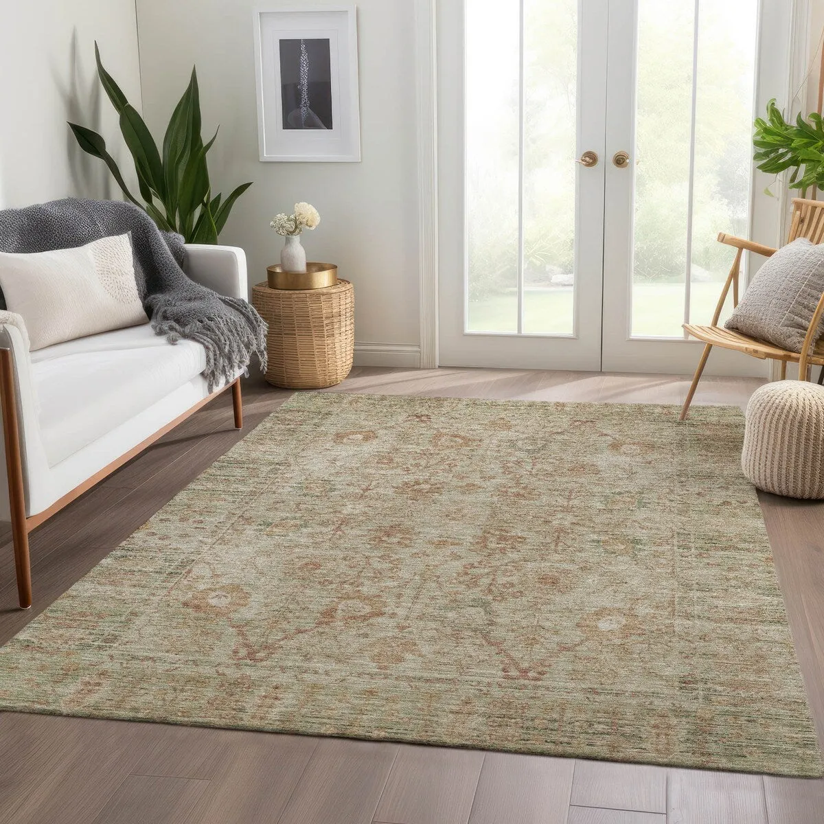 Machine Washable Indoor/ Outdoor Vintage Traditional Chantille Rug