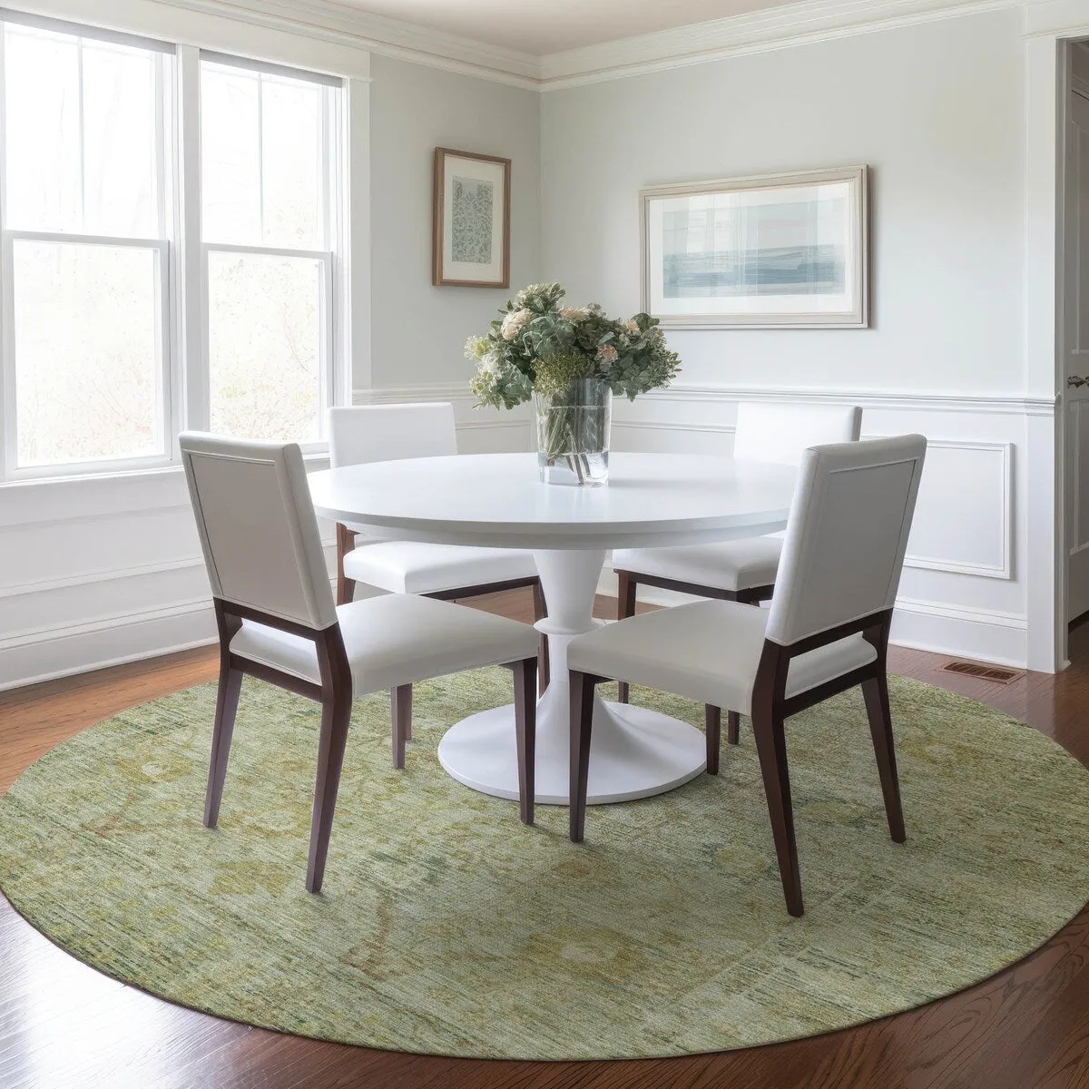 Machine Washable Indoor/ Outdoor Vintage Traditional Chantille Rug