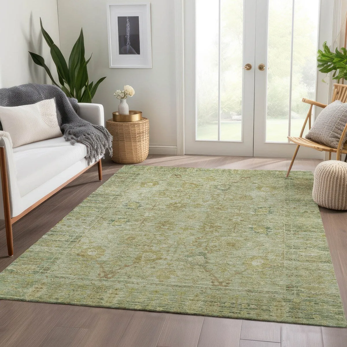 Machine Washable Indoor/ Outdoor Vintage Traditional Chantille Rug