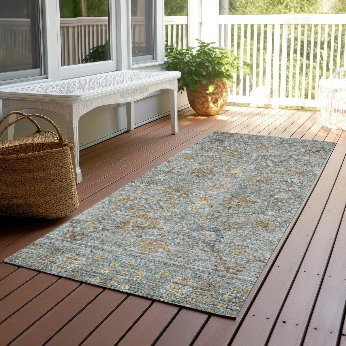 Machine Washable Indoor/ Outdoor Vintage Traditional Chantille Rug