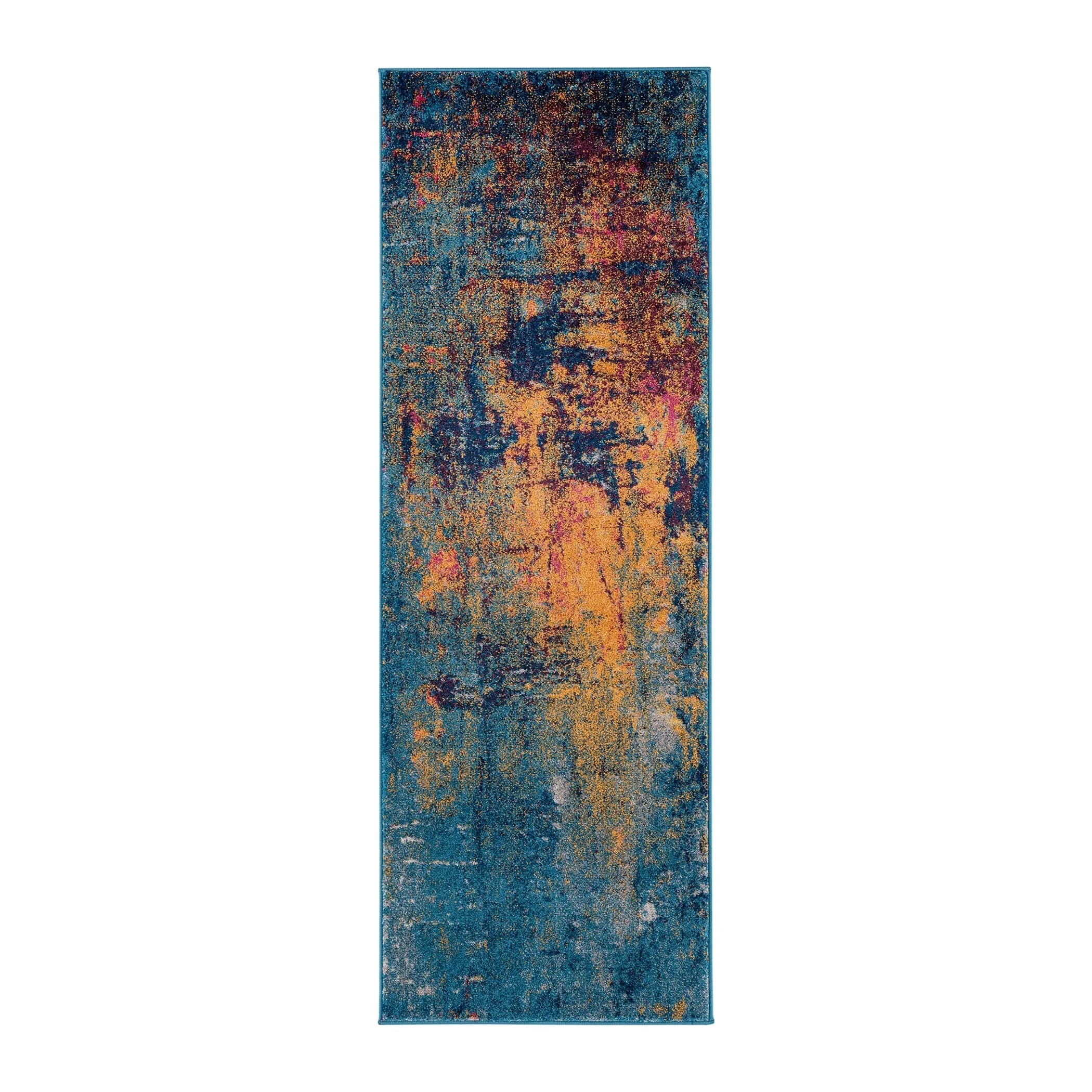 Maclin Modern Abstract Burnt Orange & Navy Polypropylene Area Rug