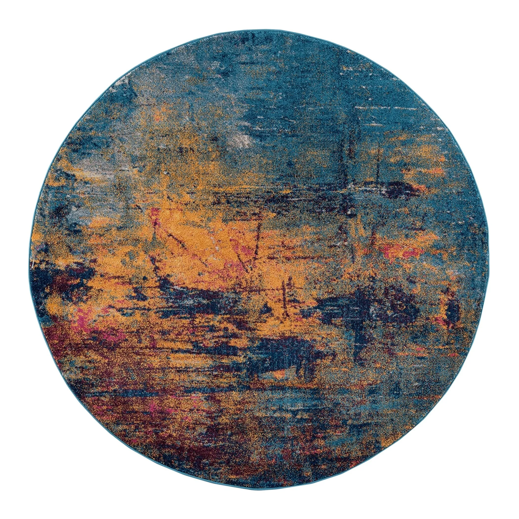 Maclin Modern Abstract Burnt Orange & Navy Polypropylene Area Rug