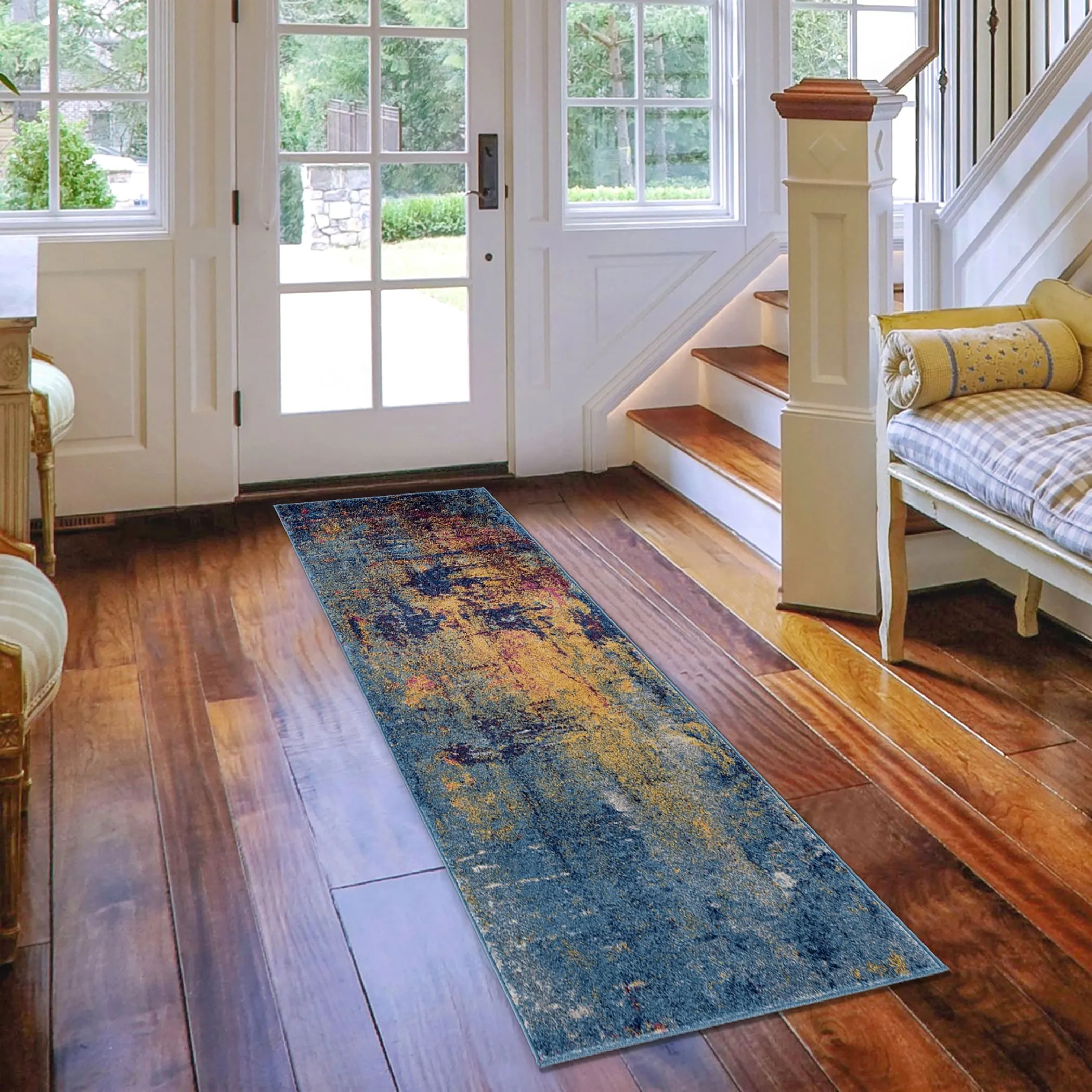 Maclin Modern Abstract Burnt Orange & Navy Polypropylene Area Rug