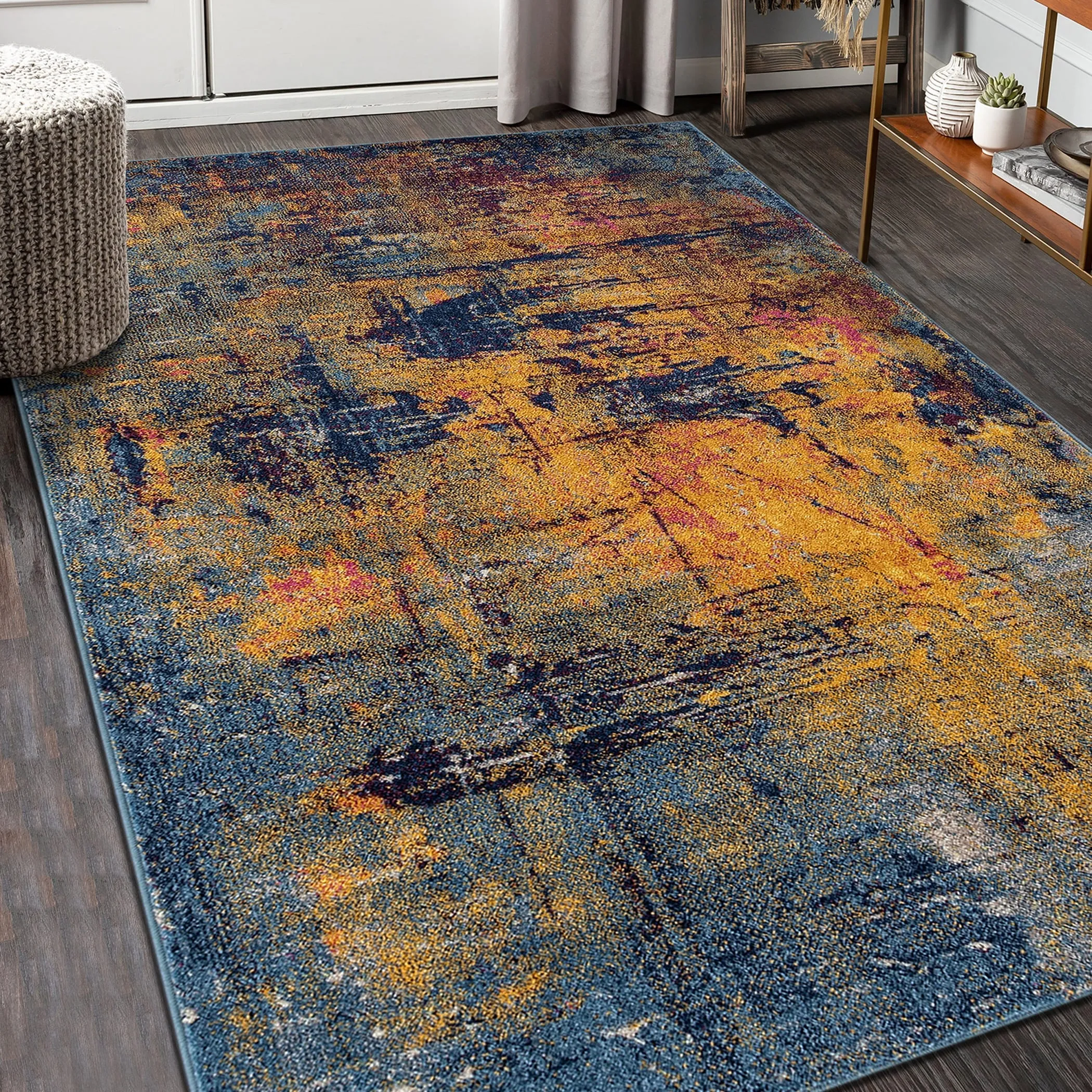 Maclin Modern Abstract Burnt Orange & Navy Polypropylene Area Rug