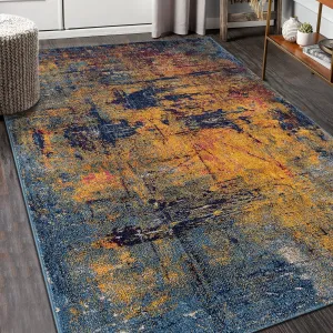 Maclin Modern Abstract Burnt Orange & Navy Polypropylene Area Rug