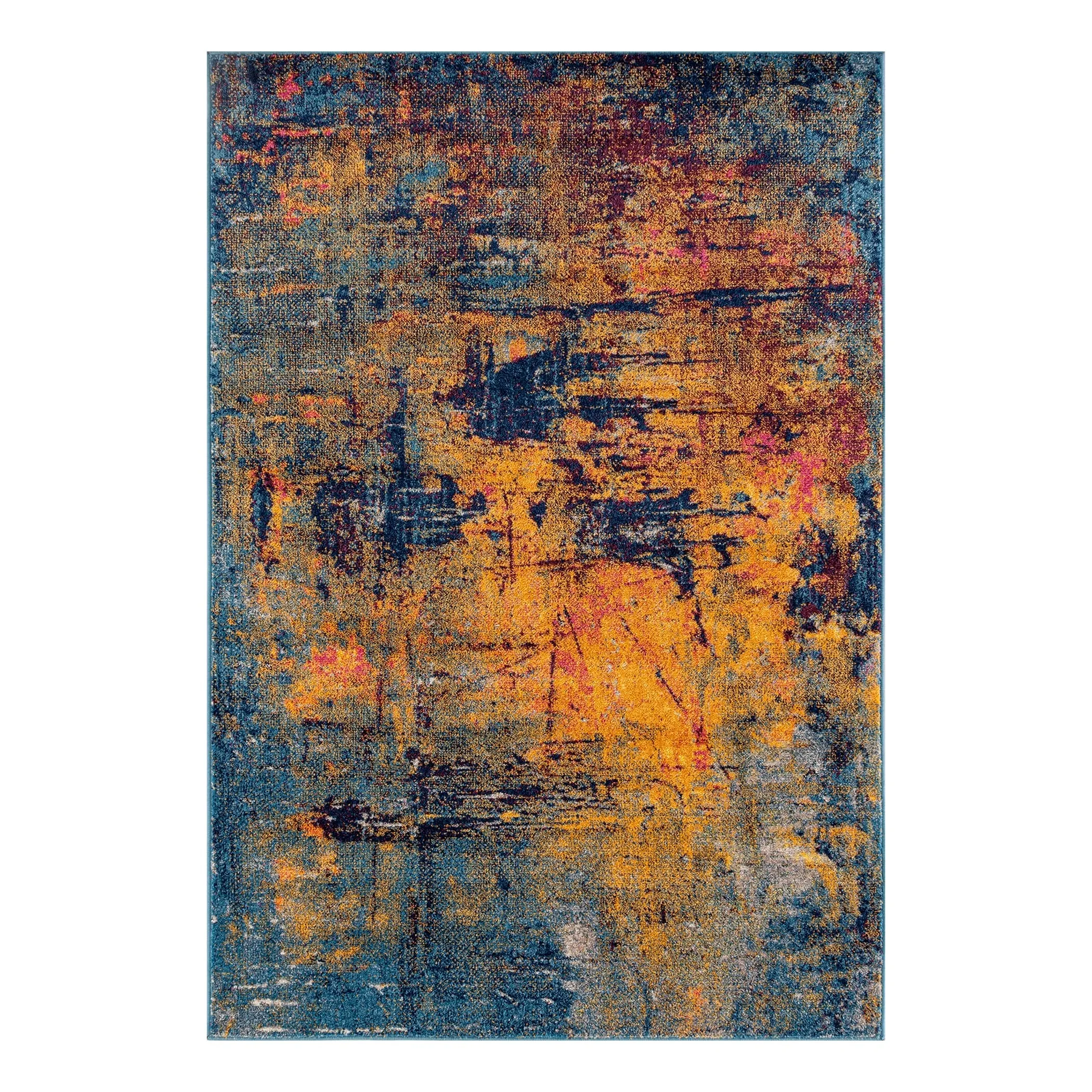 Maclin Modern Abstract Burnt Orange & Navy Polypropylene Area Rug