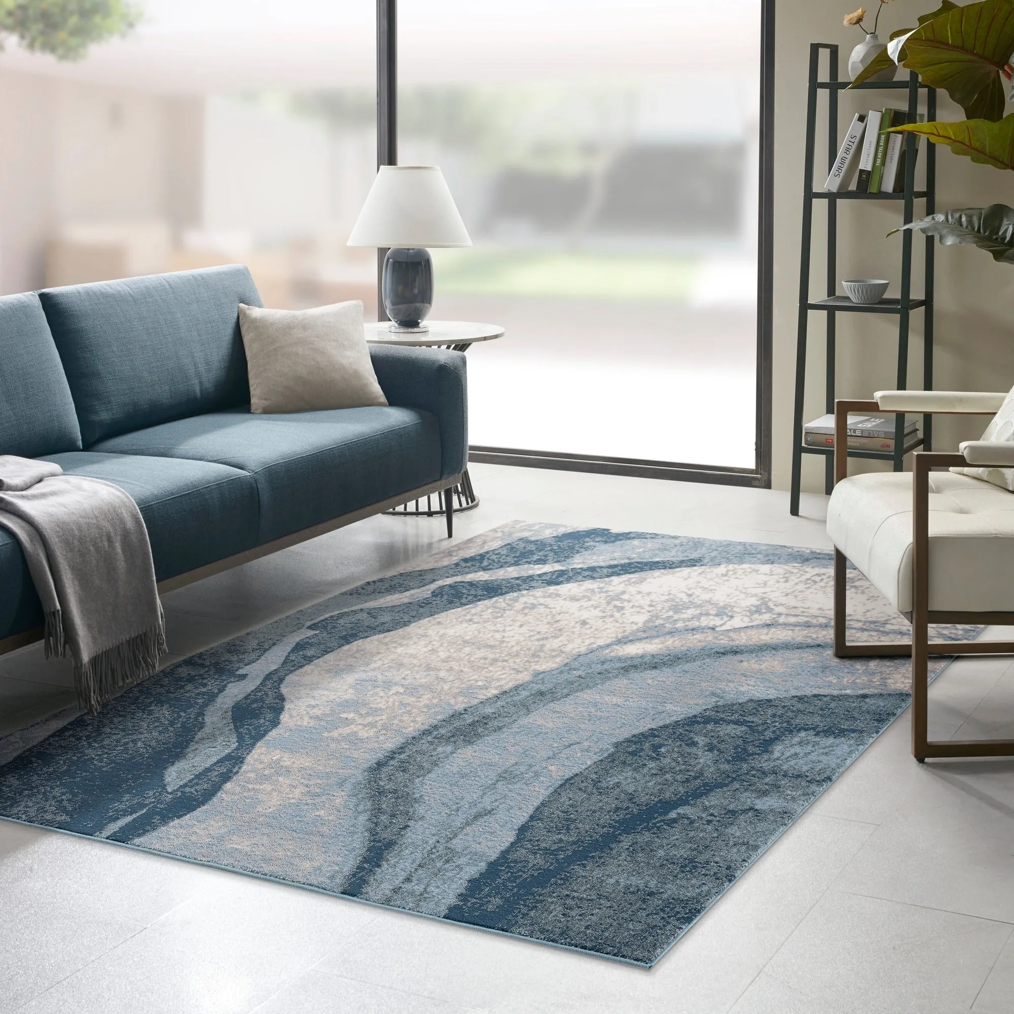 Madison Park Kathryn Blue Abstract Wave Area Rug