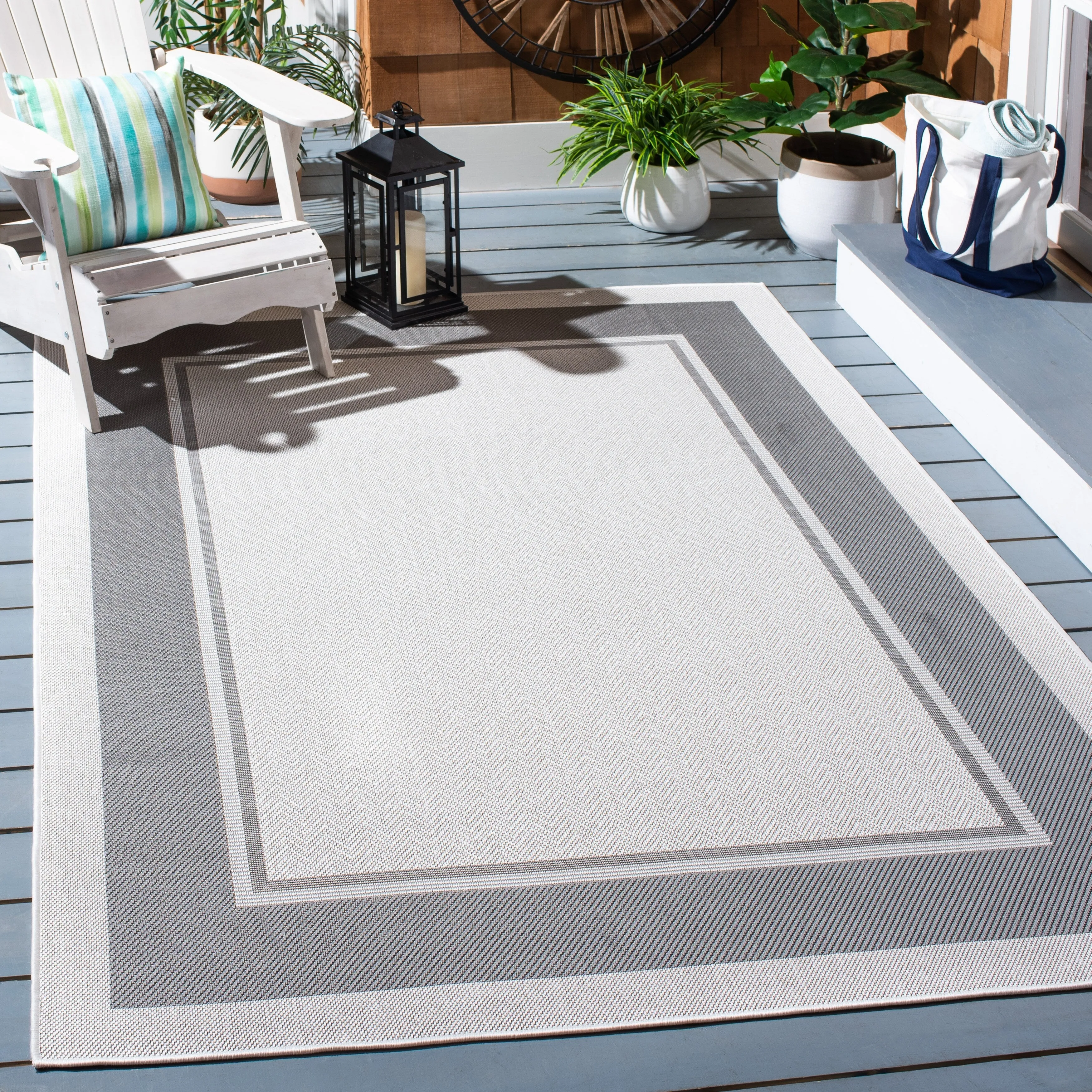 Martha Stewart by SAFAVIEH Washable Temenuzka Indoor/ Outdoor Waterproof Rug - Ivory/Grey - 8' x 10'