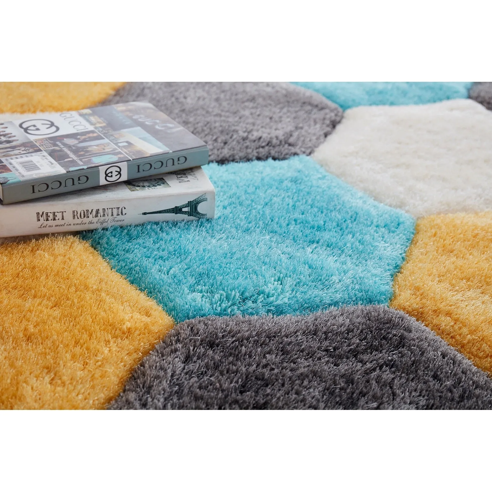 Mateos Shag Collection Blue/Gold Abstract Area Rug