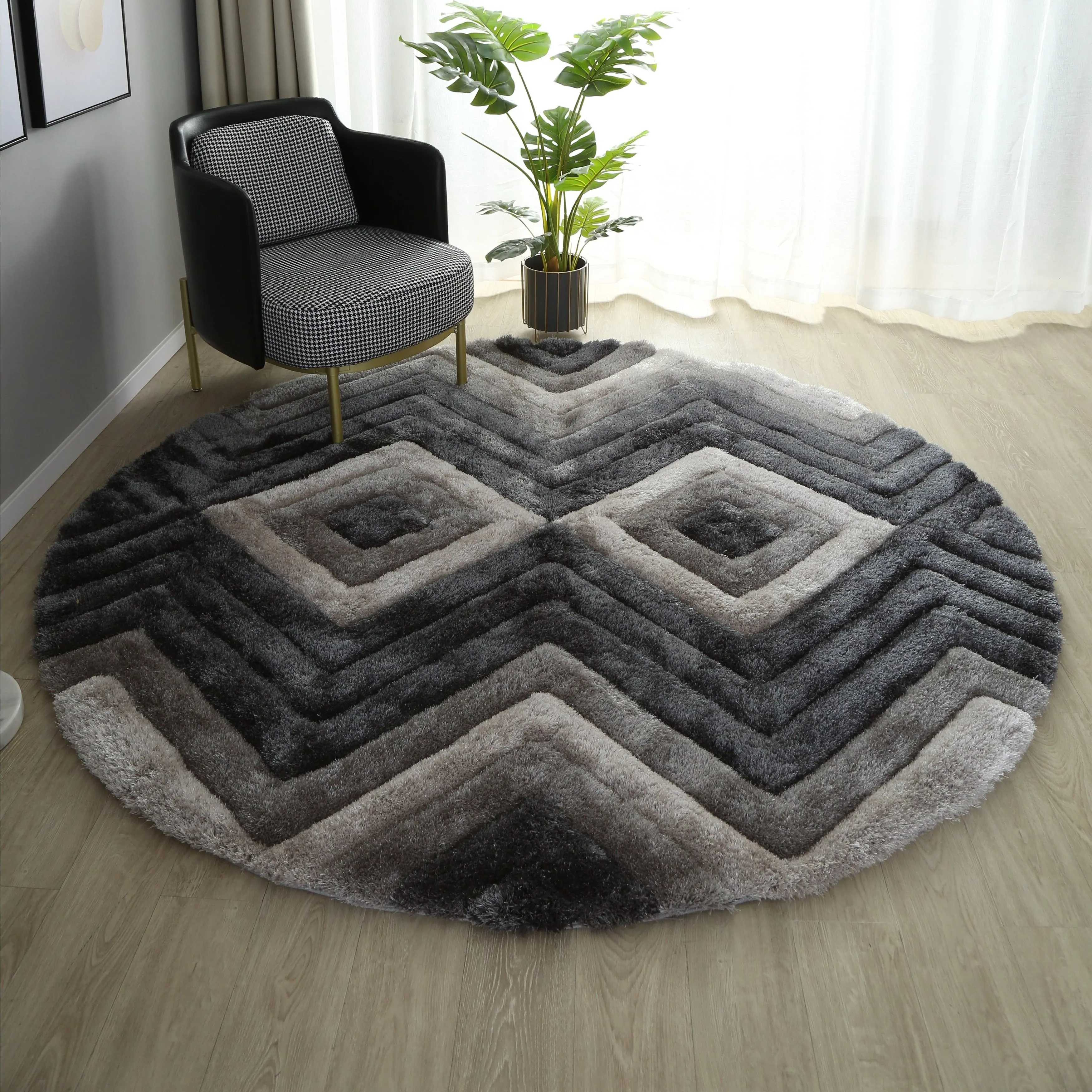 Mateos Shag Collection Geometric Area Rug