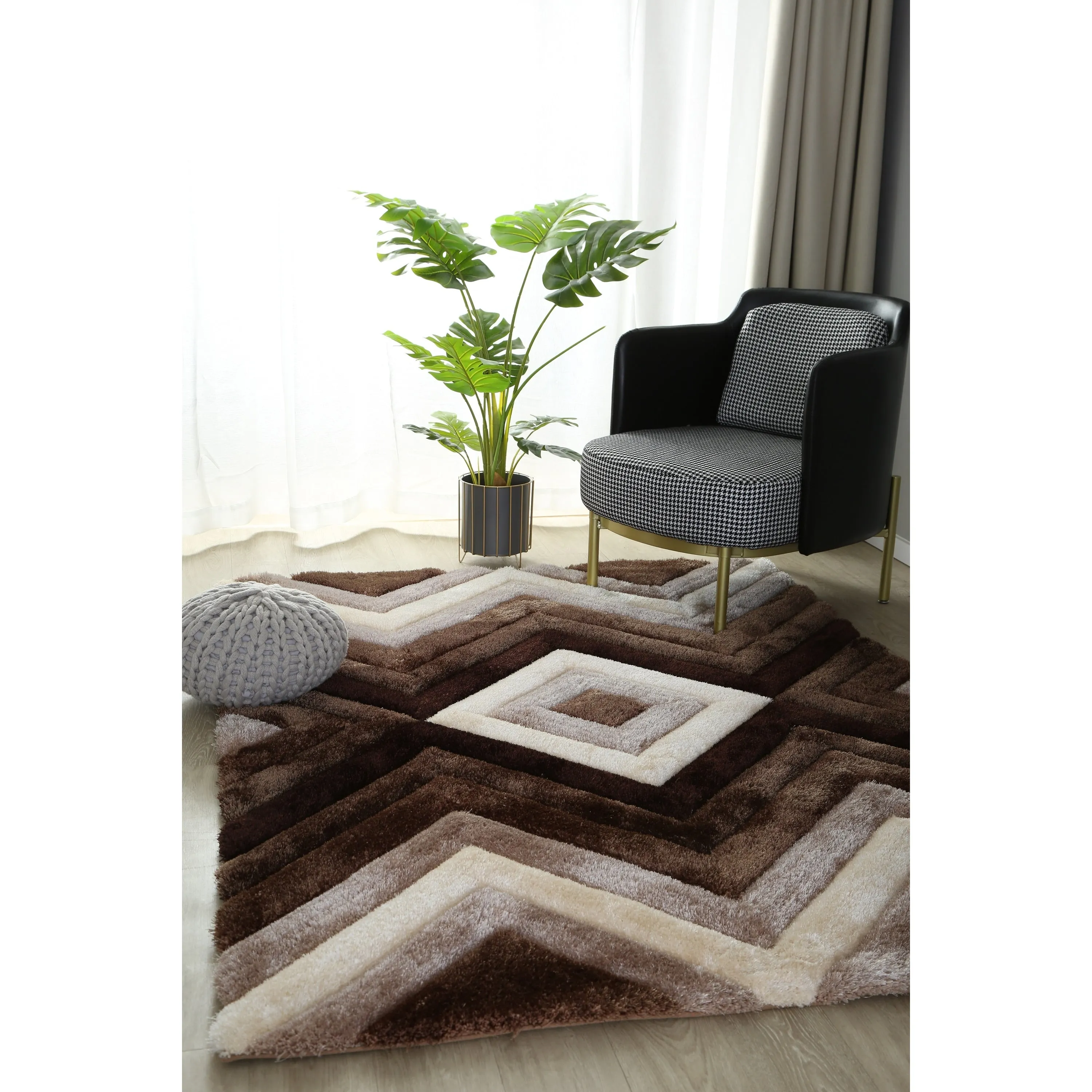 Mateos Shag Collection Geometric Area Rug