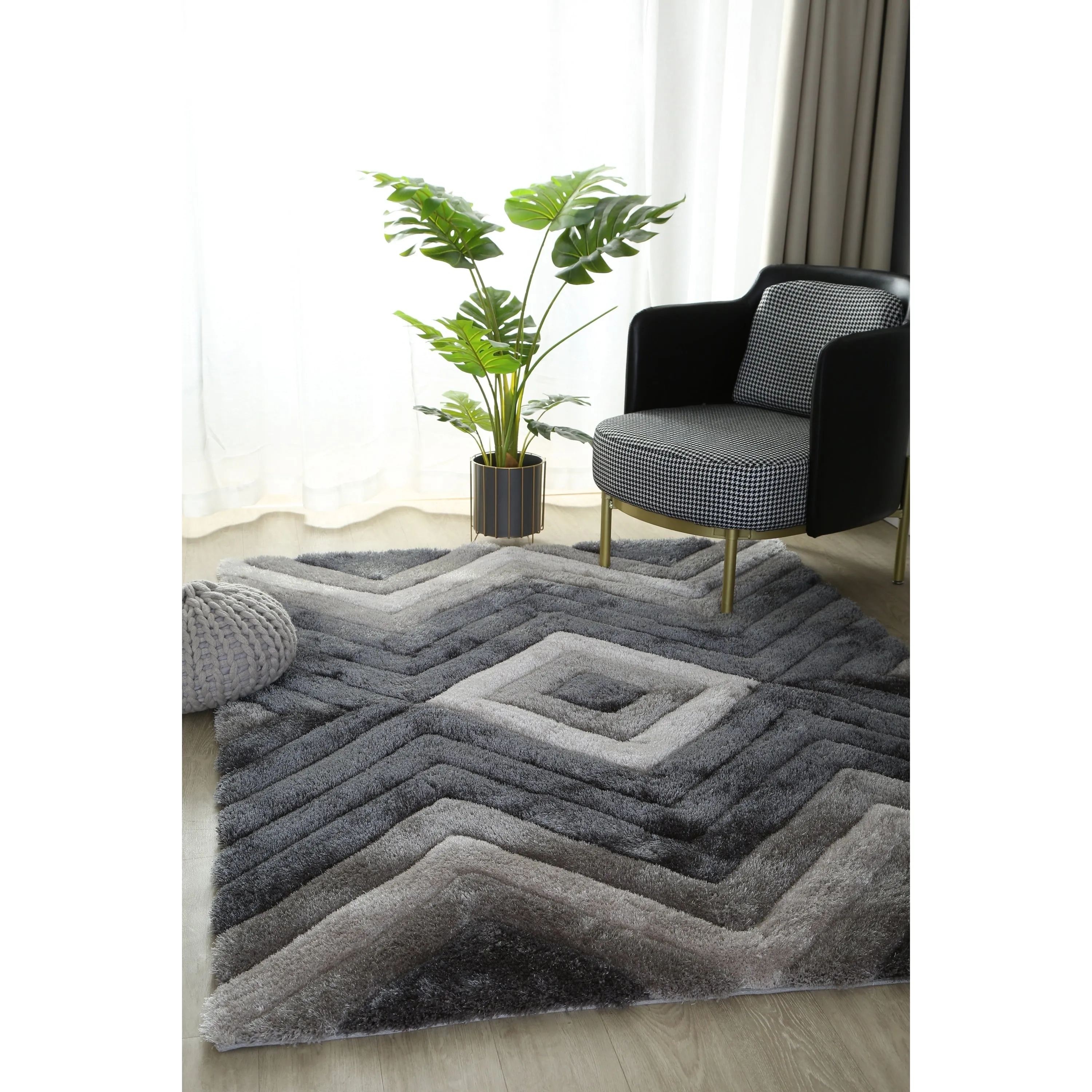 Mateos Shag Collection Geometric Area Rug