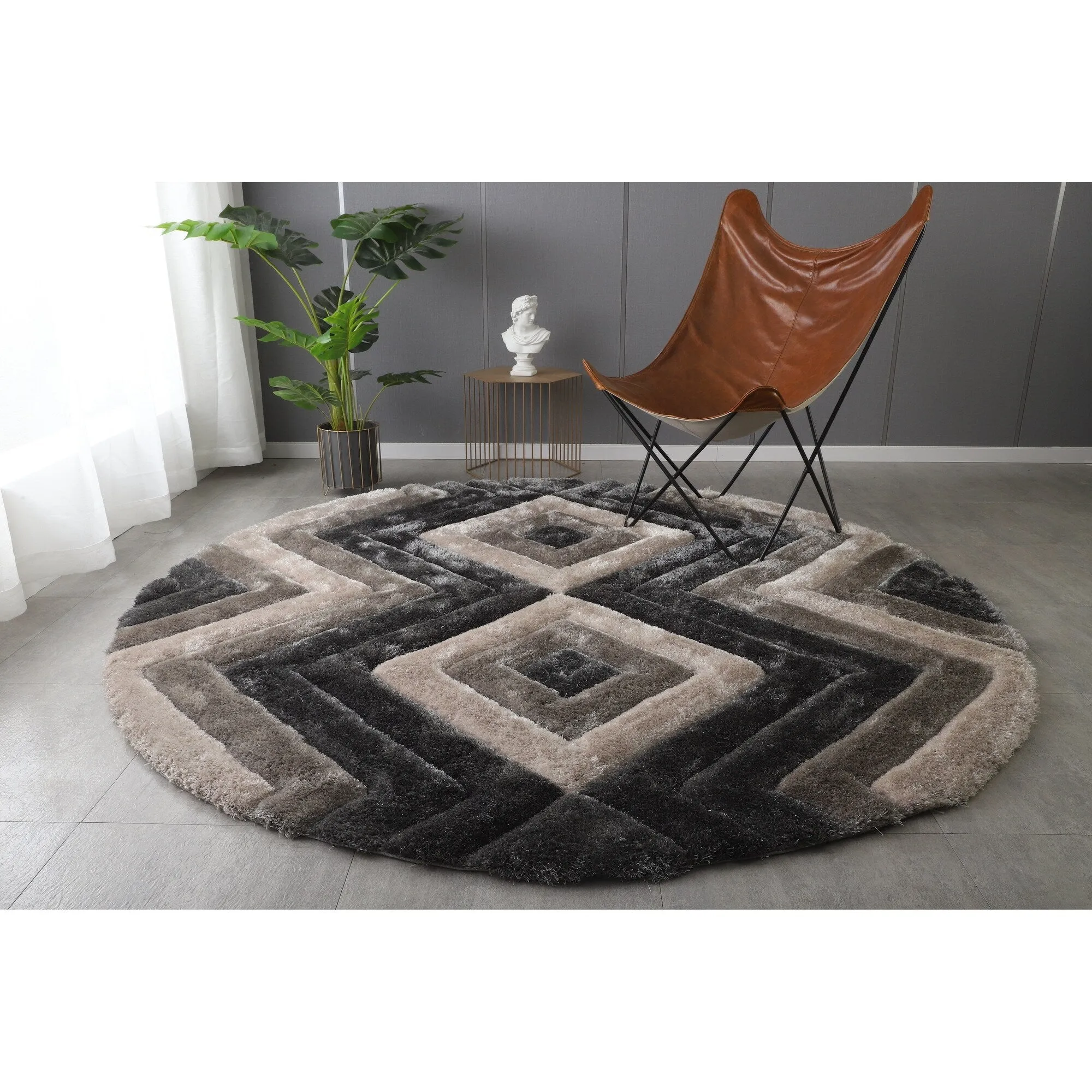 Mateos Shag Collection Geometric Area Rug