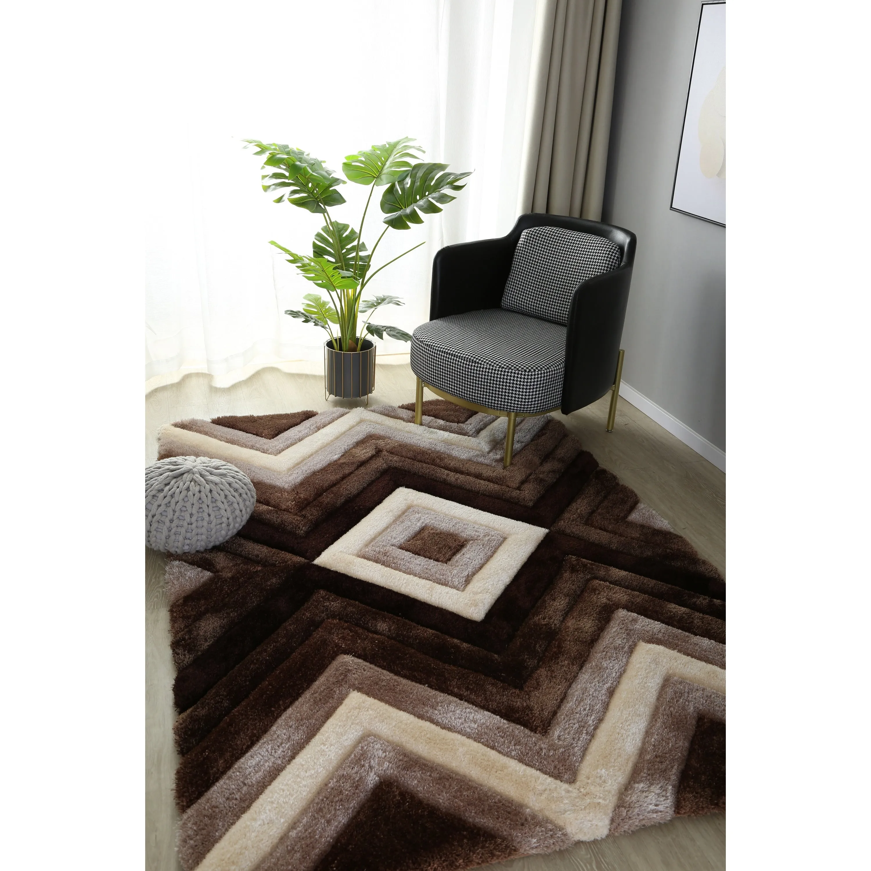 Mateos Shag Collection Geometric Area Rug