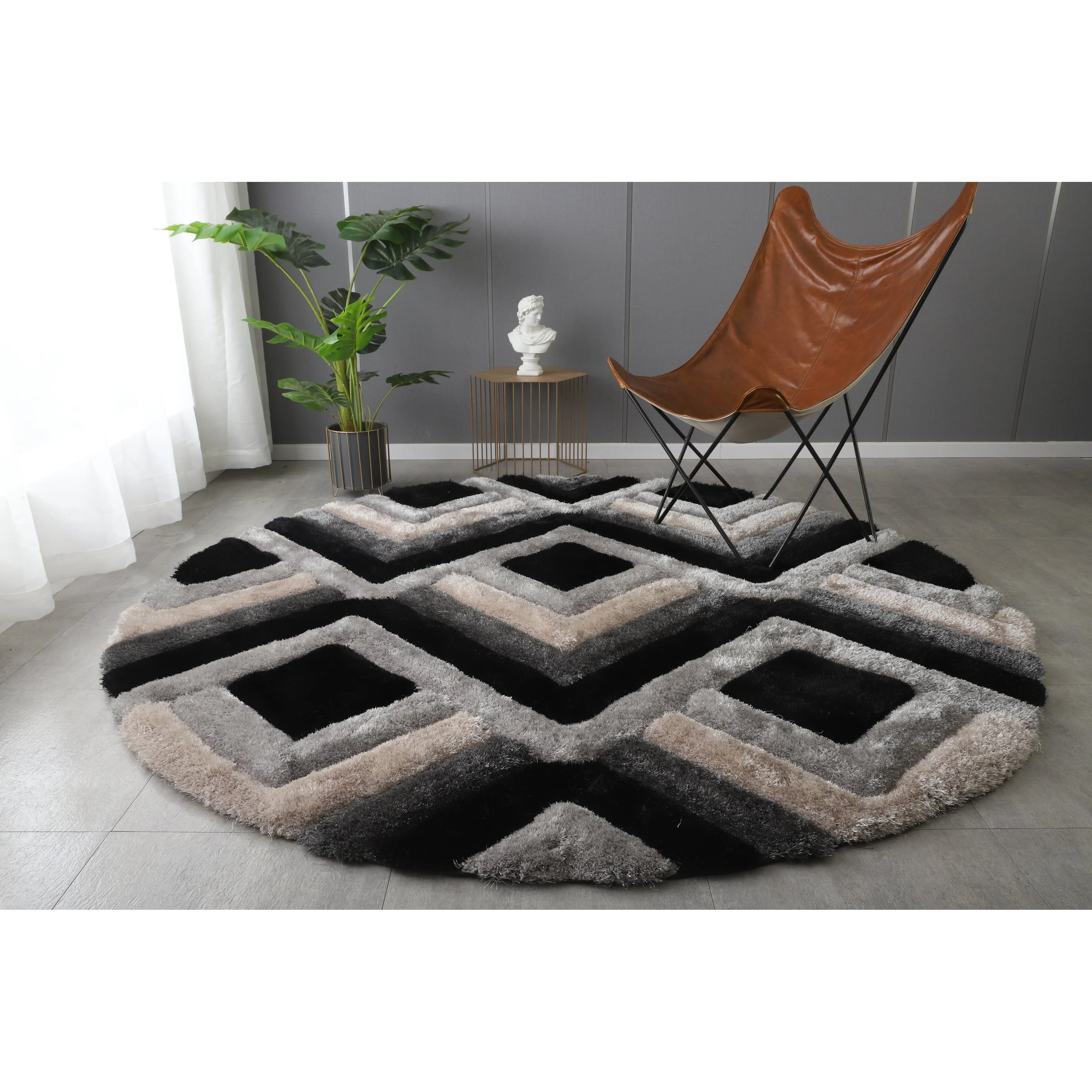 Mateos Shag Collection Grey/Beige/Black Area Rug
