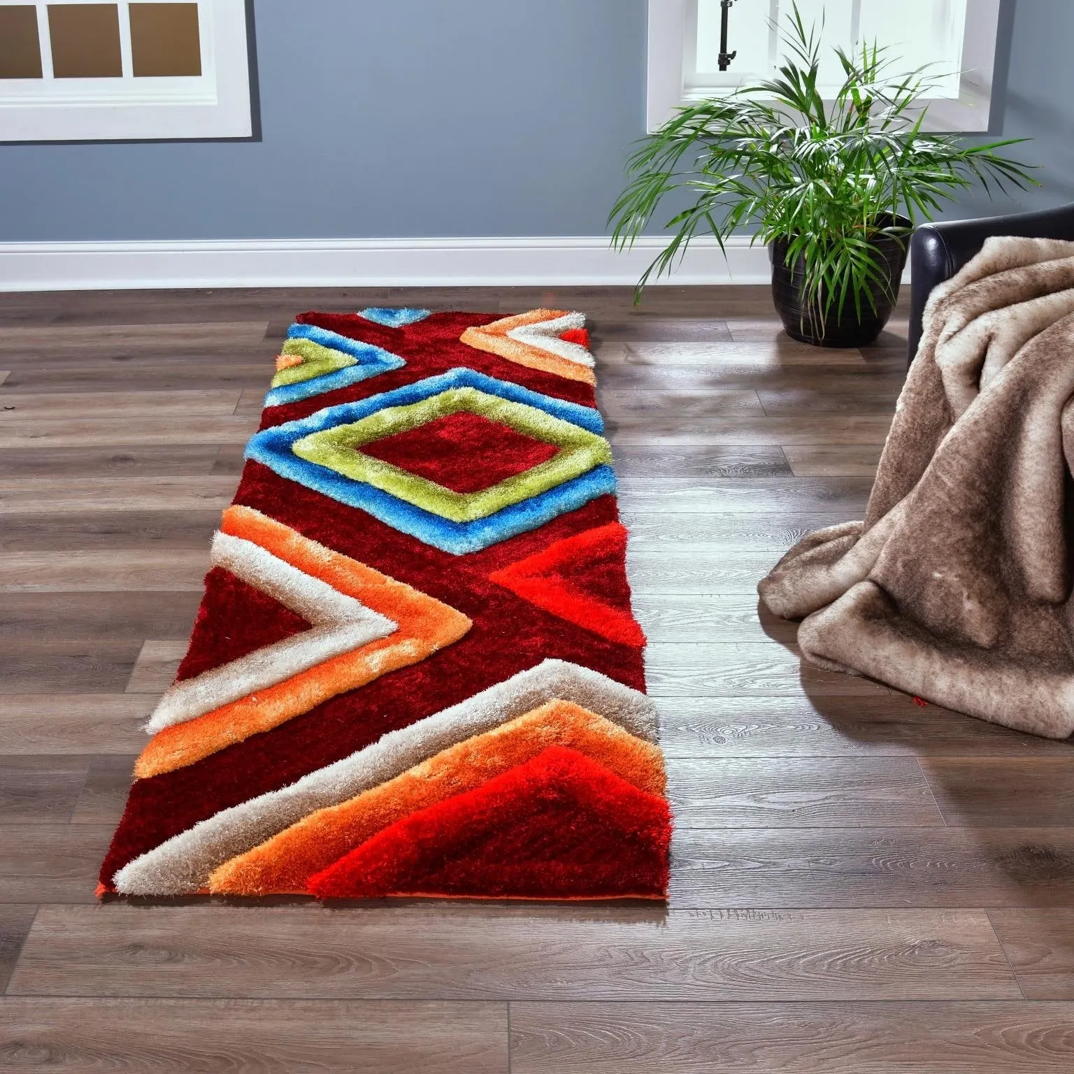 Mateos Shag Collection Multicolor Abstract Area Rug
