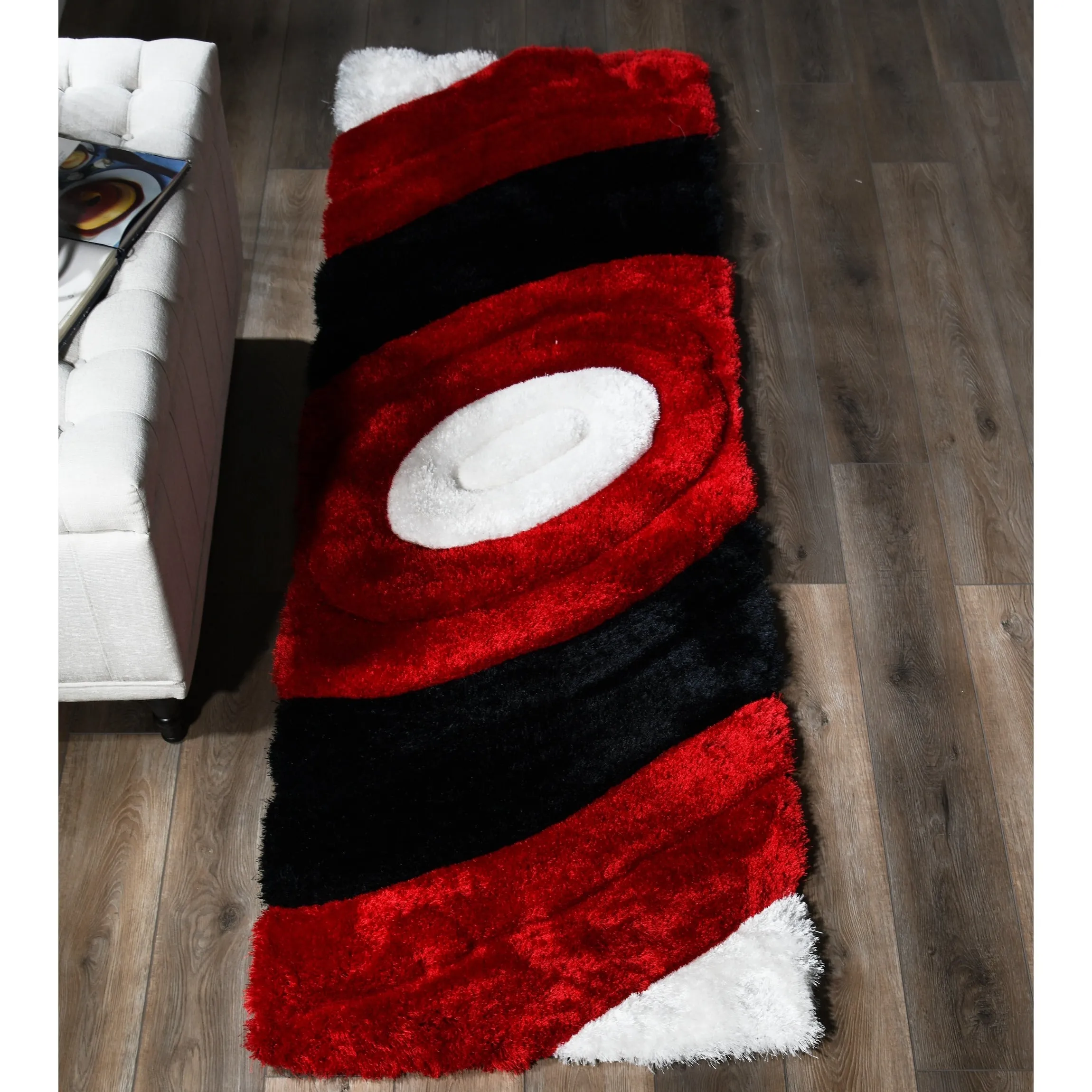 Mateos Shag Collection Red/Black Area Rug