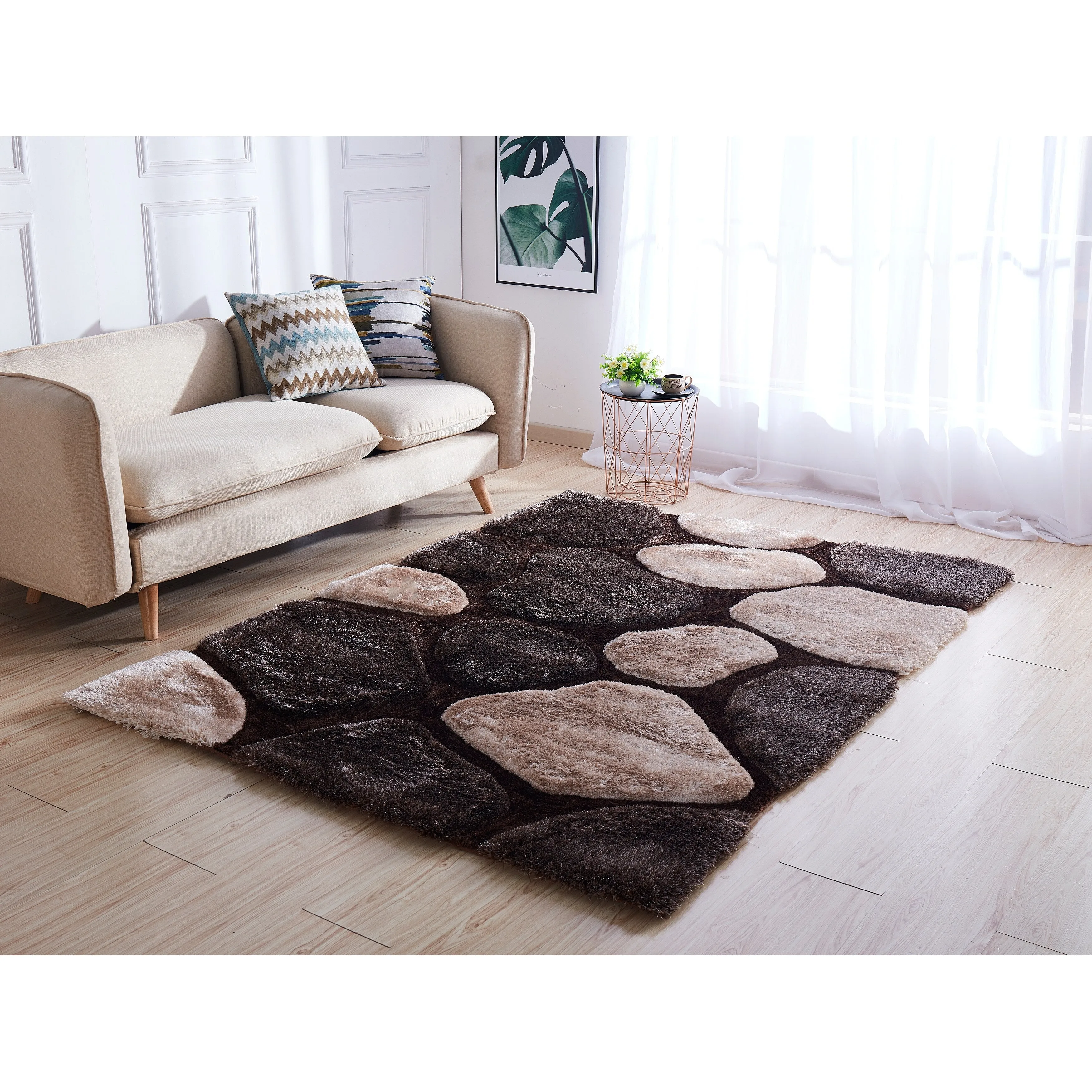 Mateos Shag Collection Stone Area Rug