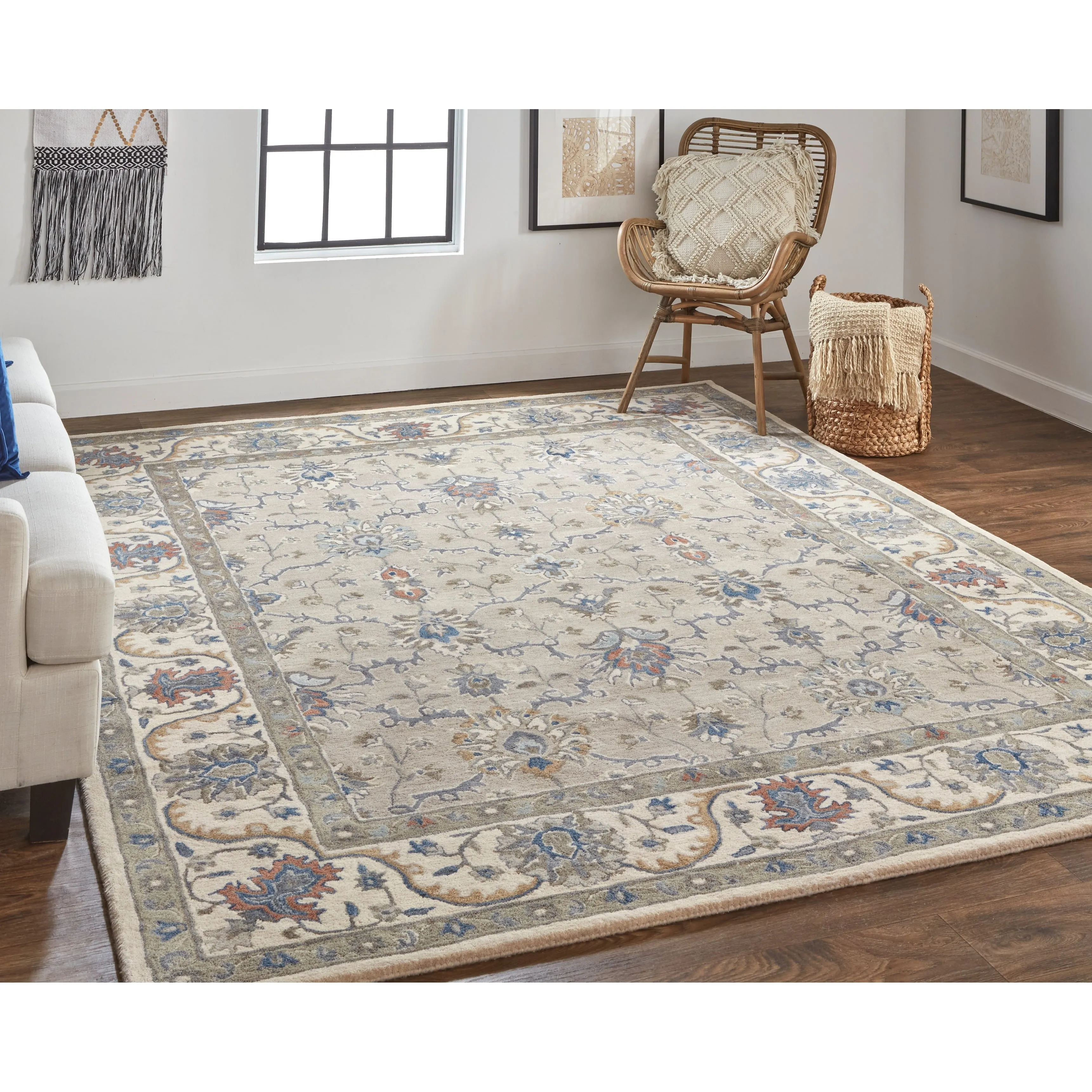 Mattias Tufted Persian Floral Rug. Warm Gray/Blue. Area Rug