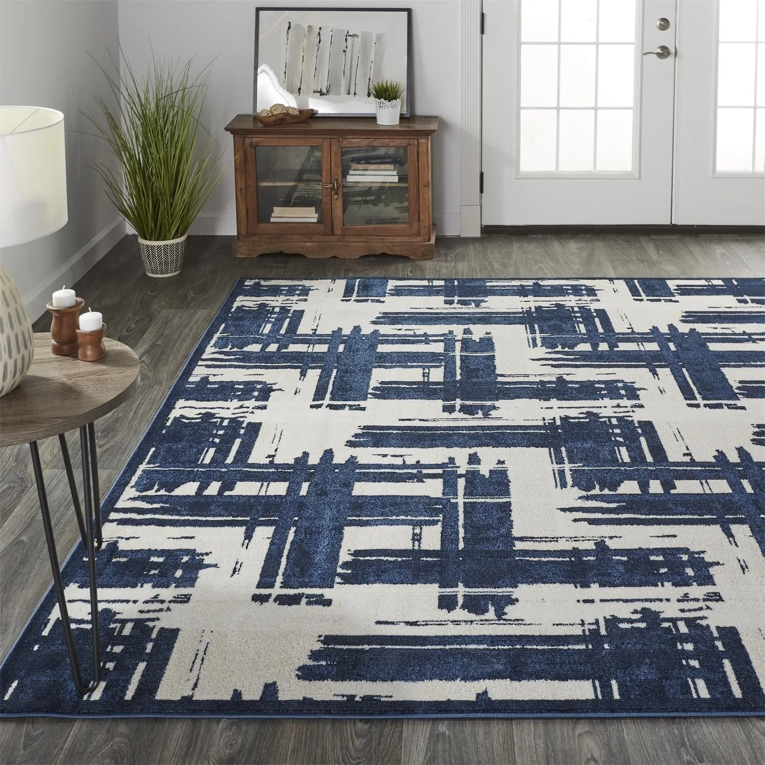Meera Coastal Inspired Rug. Crosshatch. Navy Blue. Accent Rug