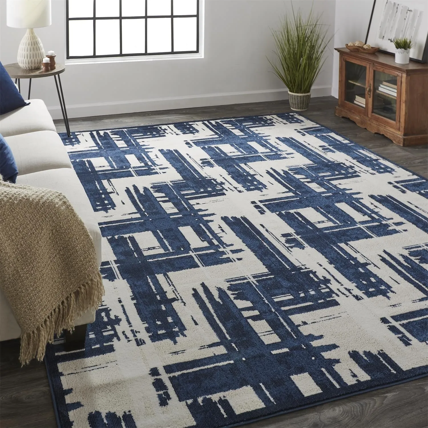 Meera Coastal Inspired Rug. Crosshatch. Navy Blue. Accent Rug