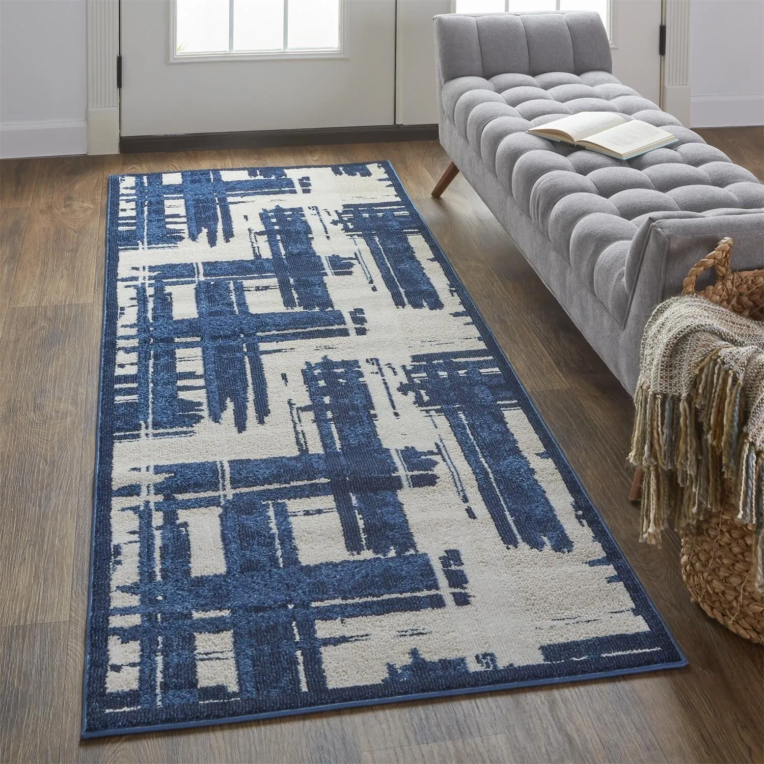 Meera Coastal Inspired Rug. Crosshatch. Navy Blue. Accent Rug