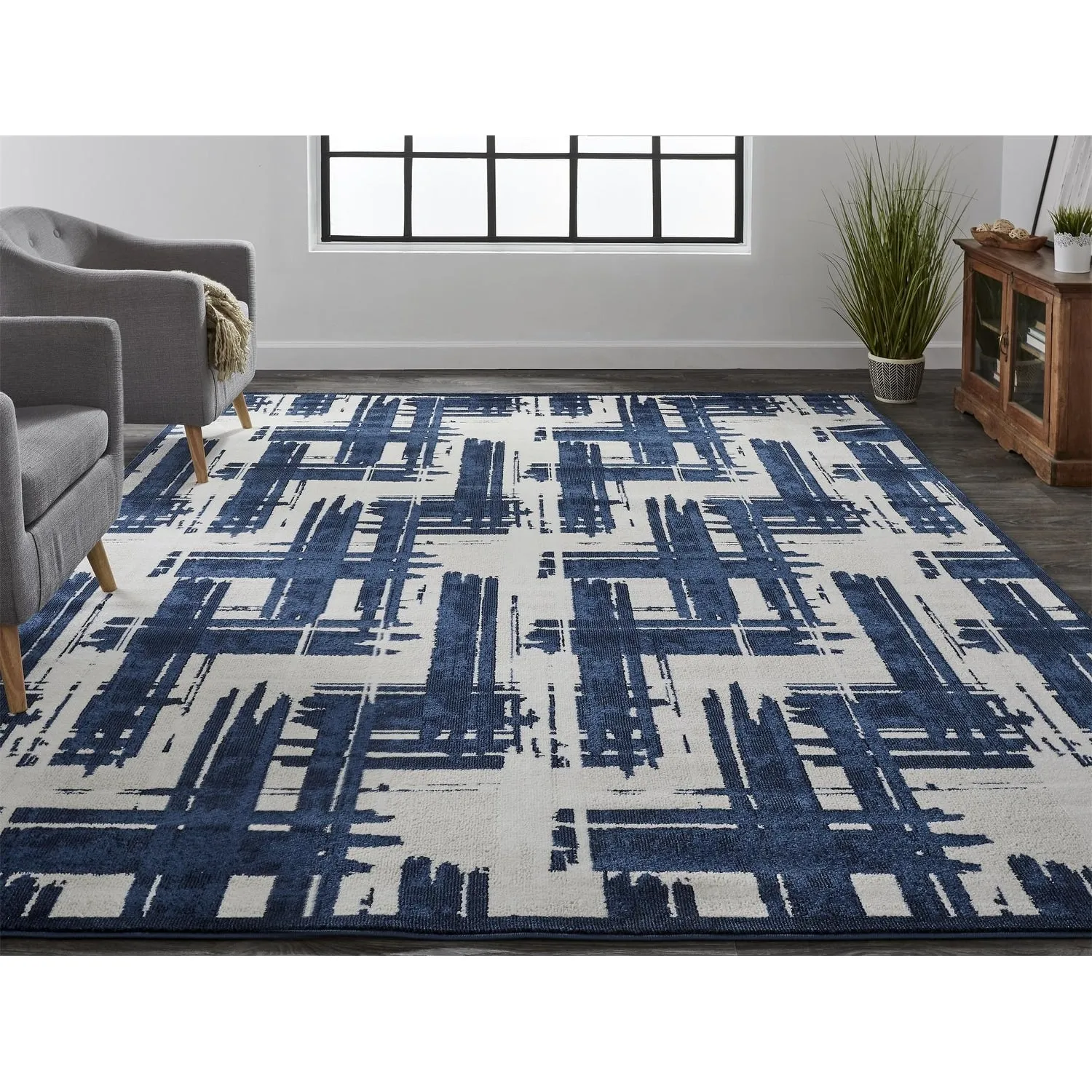 Meera Coastal Inspired Rug. Crosshatch. Navy Blue. Accent Rug