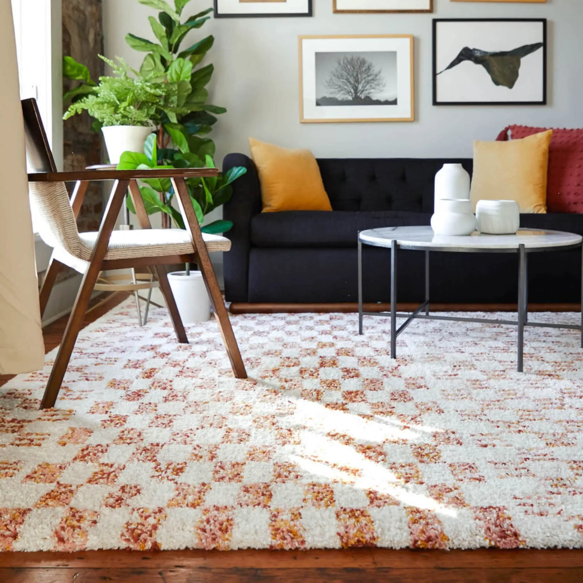 Mendieta Checkered Shag Area Rug