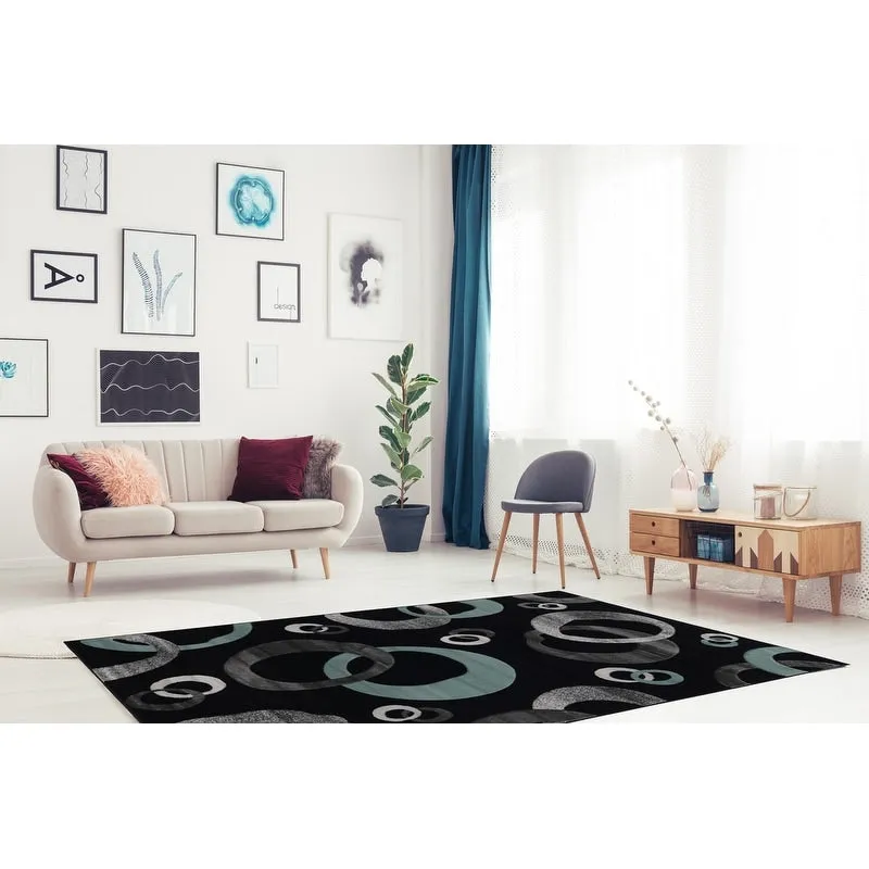 Milan Ring Black & Turquoise Area Rug Collection