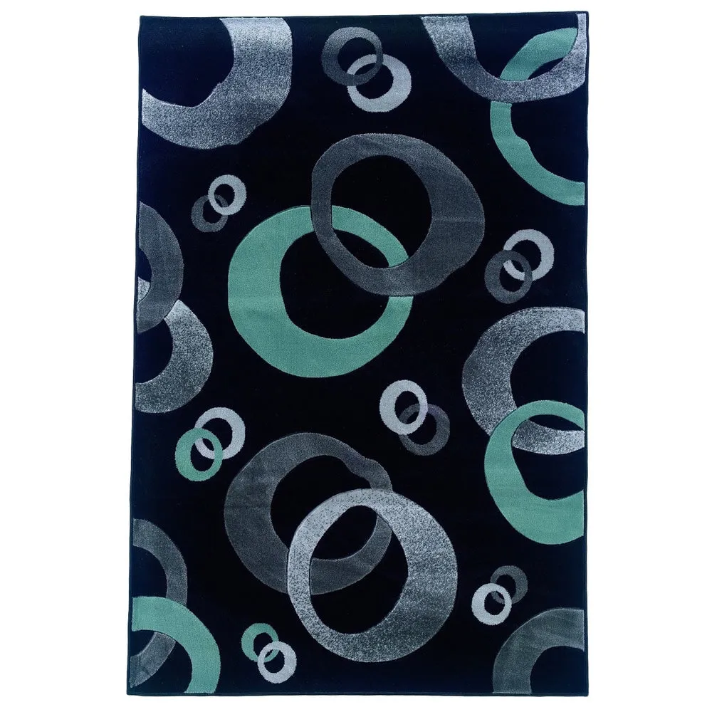 Milan Ring Black & Turquoise Area Rug Collection