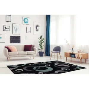 Milan Ring Black & Turquoise Area Rug Collection