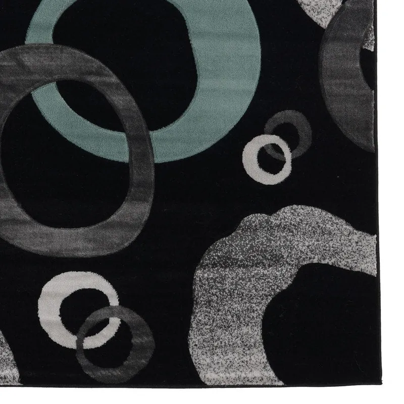 Milan Ring Black & Turquoise Area Rug Collection
