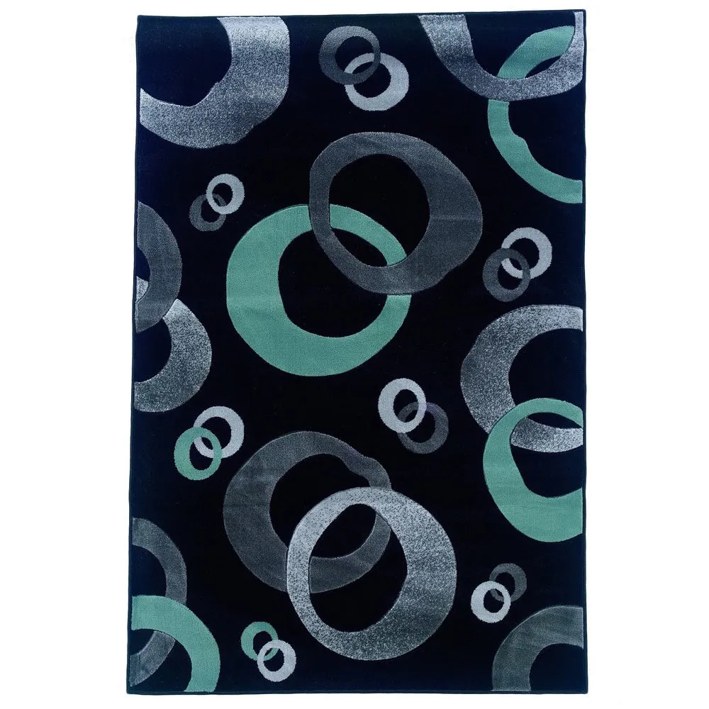 Milan Ring Black & Turquoise Area Rug Collection